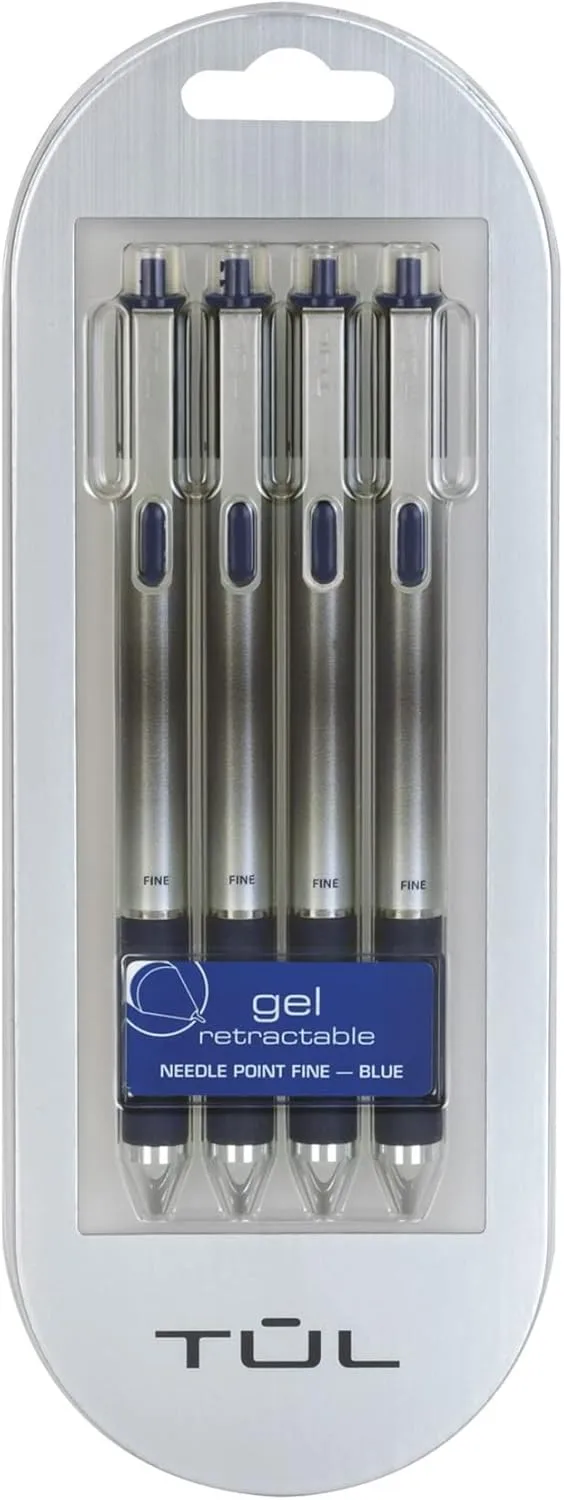 TUL GL Series Retractable Gel Pens, 0.5 mm Needle Point, Blue Ink, Pack of 4