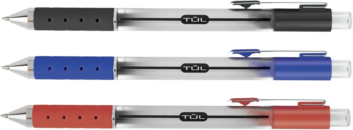 TUL® GL Series Retractable Gel Pens, Medium Point, 0.7 mm, Silver Barrel, Assorted Inks, Pack Of 12