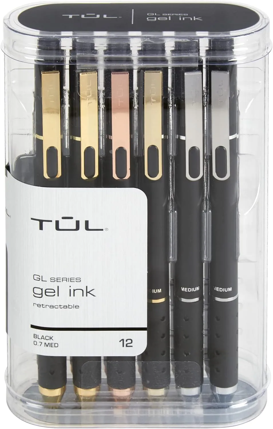 TUL® GL Series Retractable Gel Pens, Medium Point, 0.7 mm, Black Barrel, Black Ink, Pack Of 12 Pens