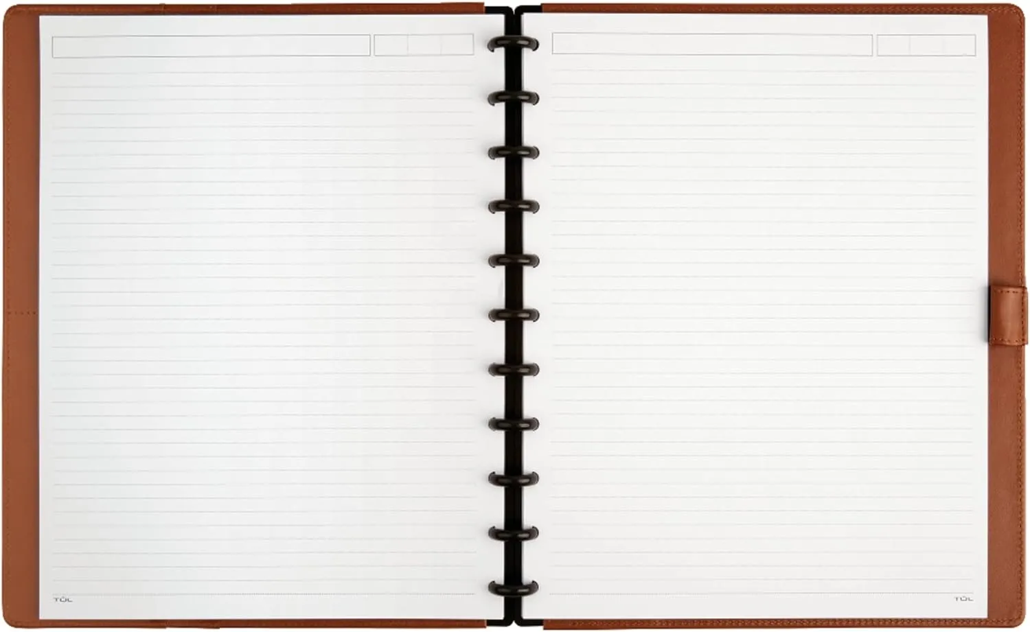 TUL Discbound Notebook With Leather Cover, Letter Size, Narrow Ruled, 60 Sheets, Brown