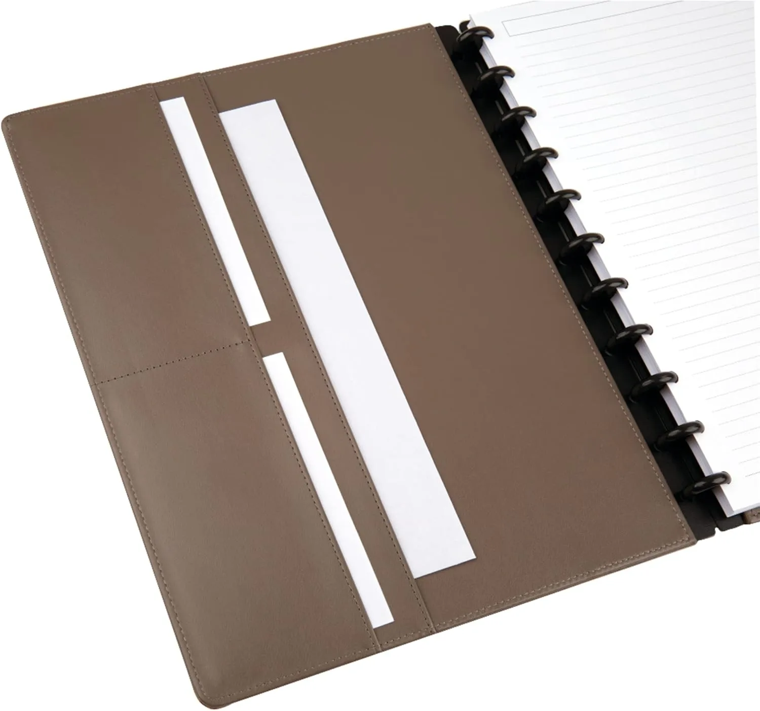 TUL Discbound Notebook With Leather Cover, Letter Size, Narrow Ruled, 60 Sheets, Brown
