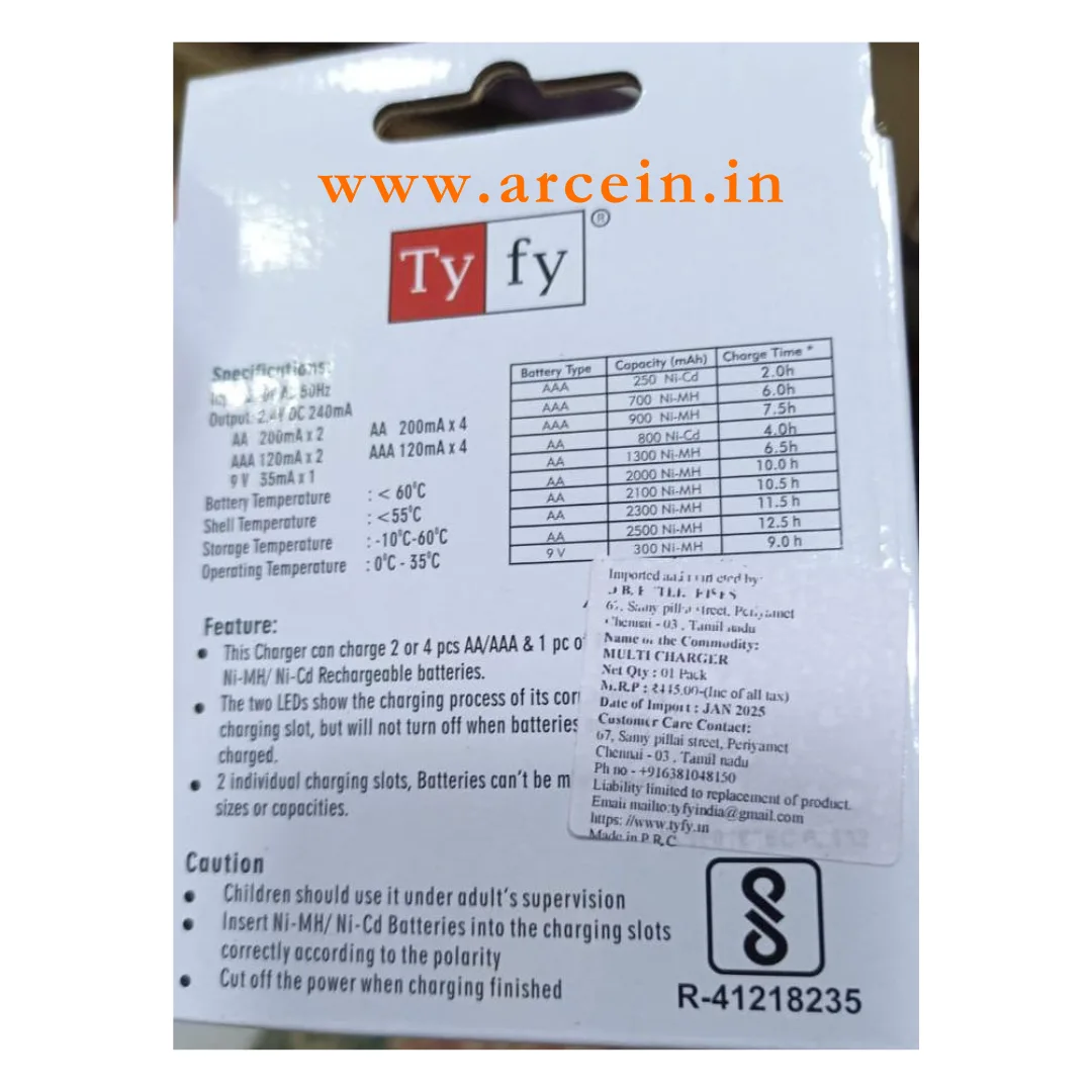 Tyfy Multi Charger for AA,AAA and 9V batteries