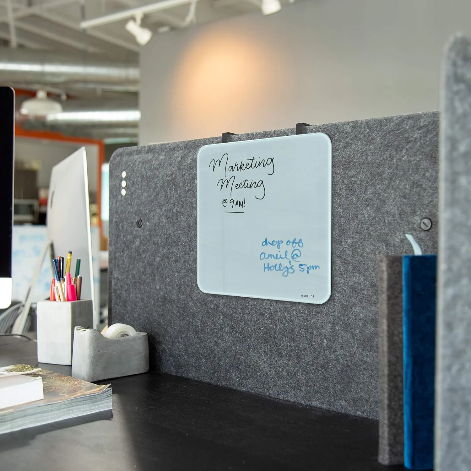 U Brands Square Magnetic Glass Dry Erase Board, 12 x 12 in, Frameless, Frosted White
