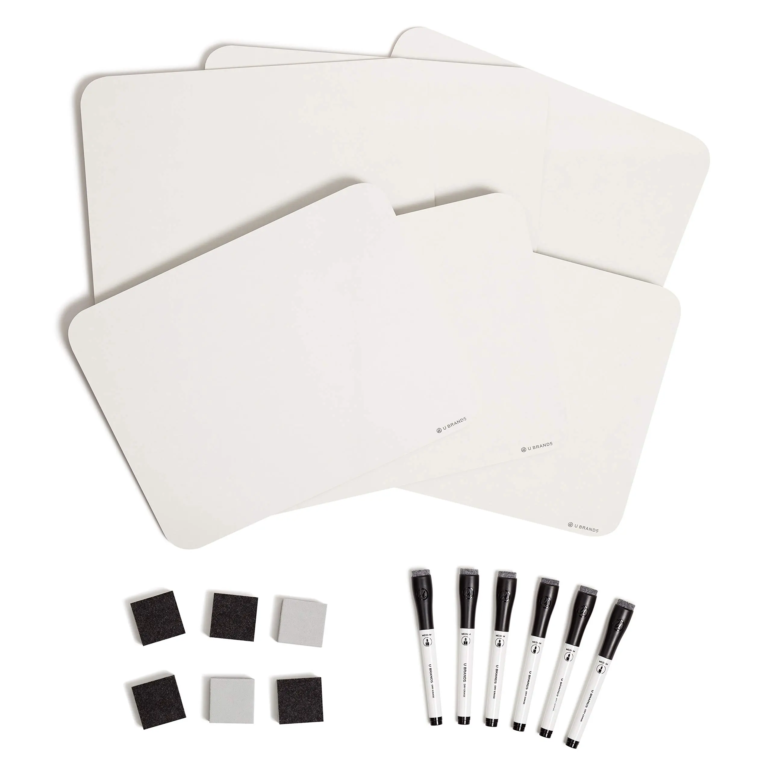 U Brands Dry Erase Lap Board Set, 12” x 9”, Small Whiteboard, Includes 6 Markers and 6 Erasers