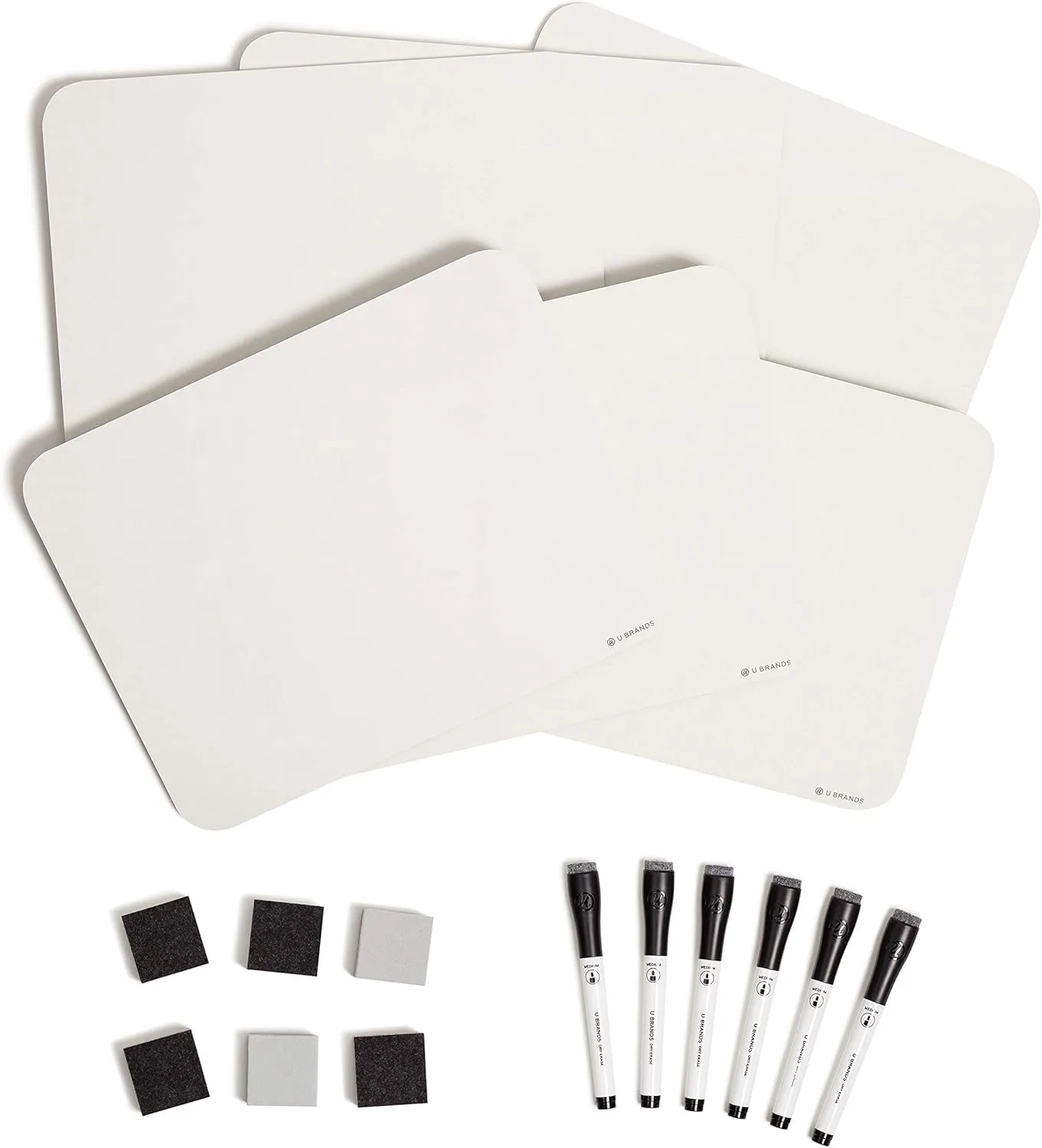 U Brands Dry Erase Lap Board Set, 12” x 9”, Small Whiteboard, Includes 6 Markers and 6 Erasers