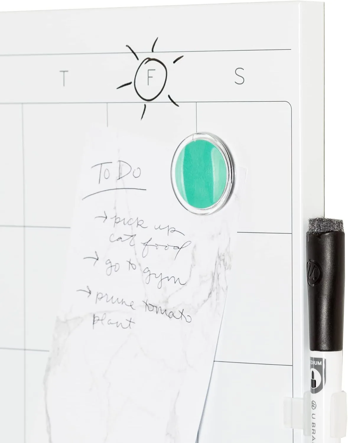 U Brands Square Magnetic Dry Erase Calendar Board, 14"x14", Frameless, includes Marker and Magnet