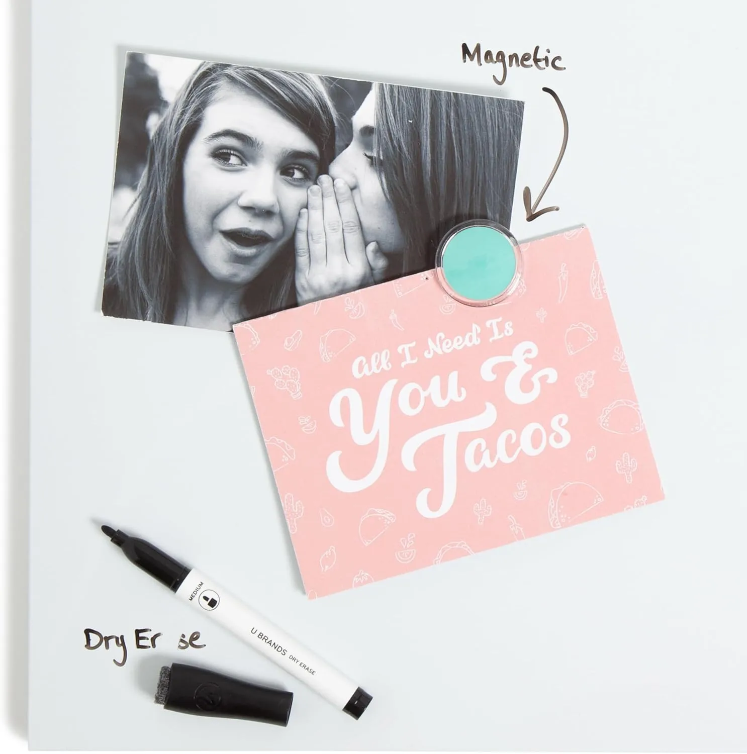 U Brands Magnetic Dry Erase Board, 14"x14", Frameless, includes Marker and Magnet