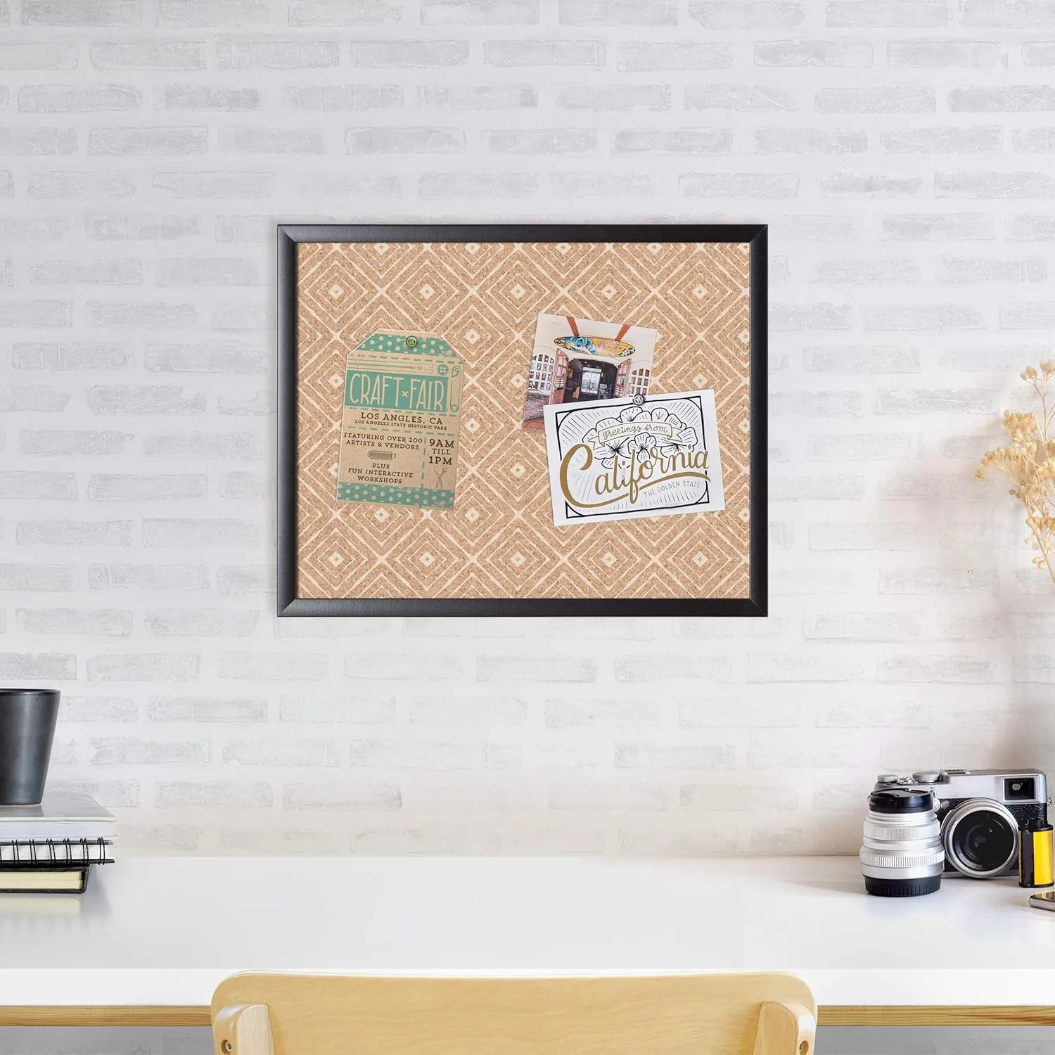 U BRANDS Fashion Cork Bulletin Board, Black Wood Frame