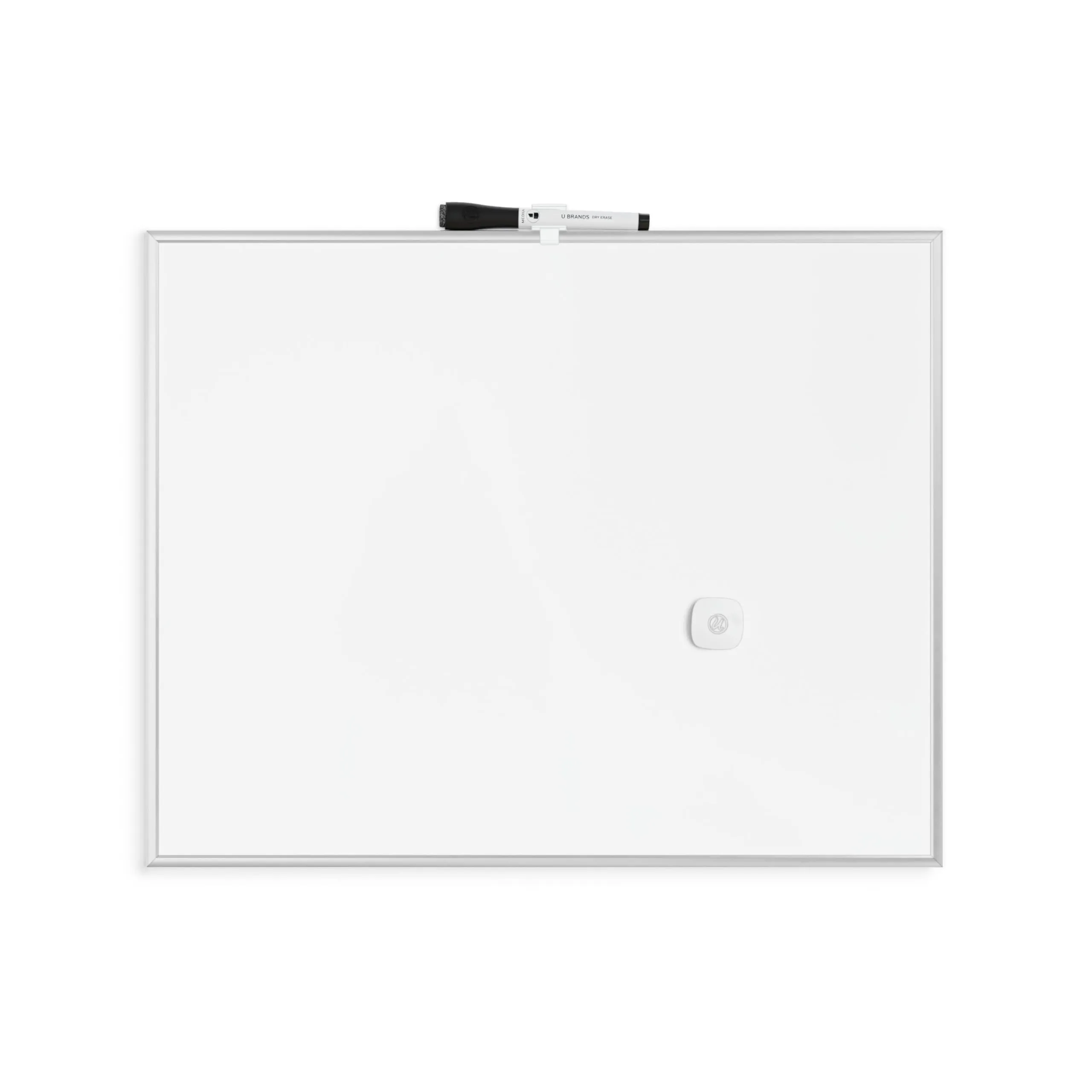 U Brands Magnetic Dry Erase Board, 20"x16", Silver Aluminum Frame, includes Marker and Magnet