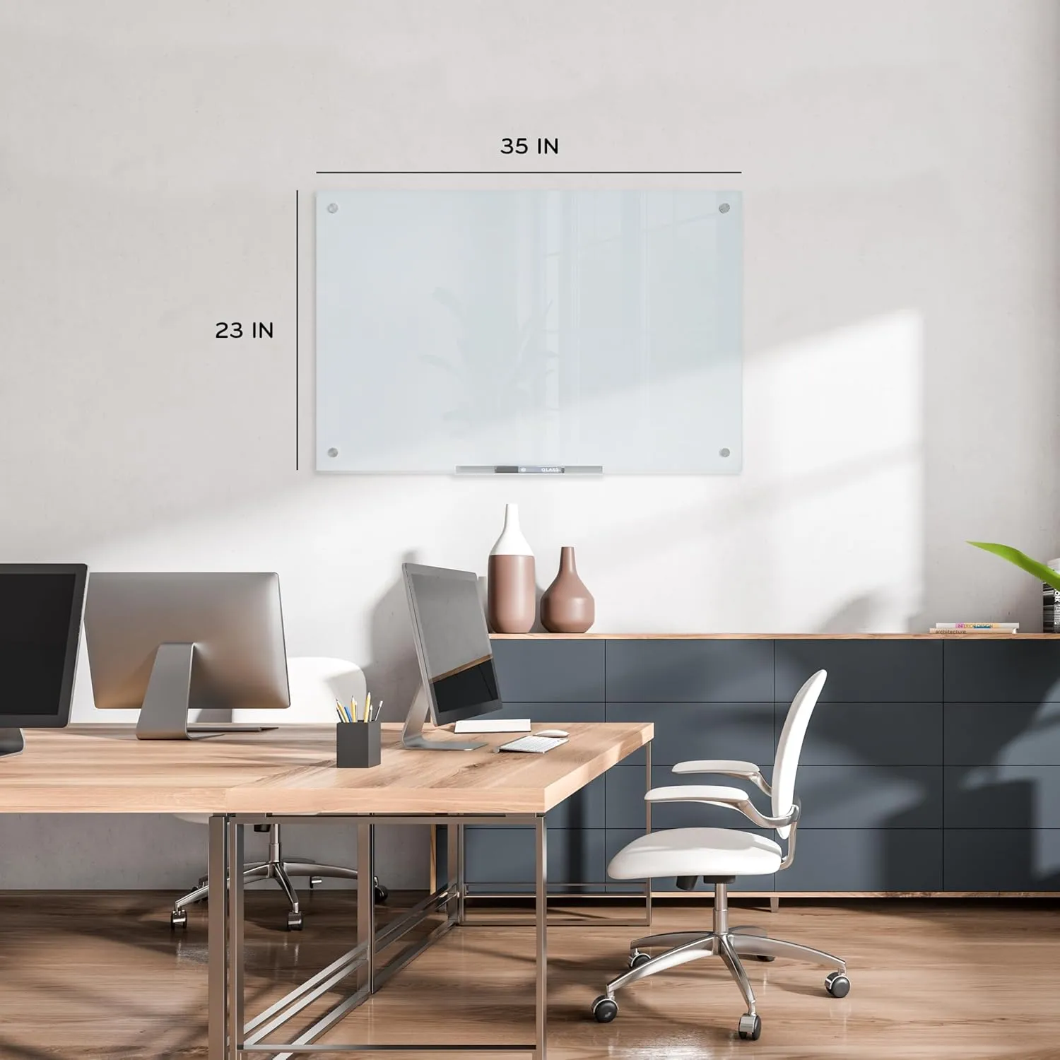 U BRANDS Glass Dry Erase Board, White Frosted Surface, Frameless