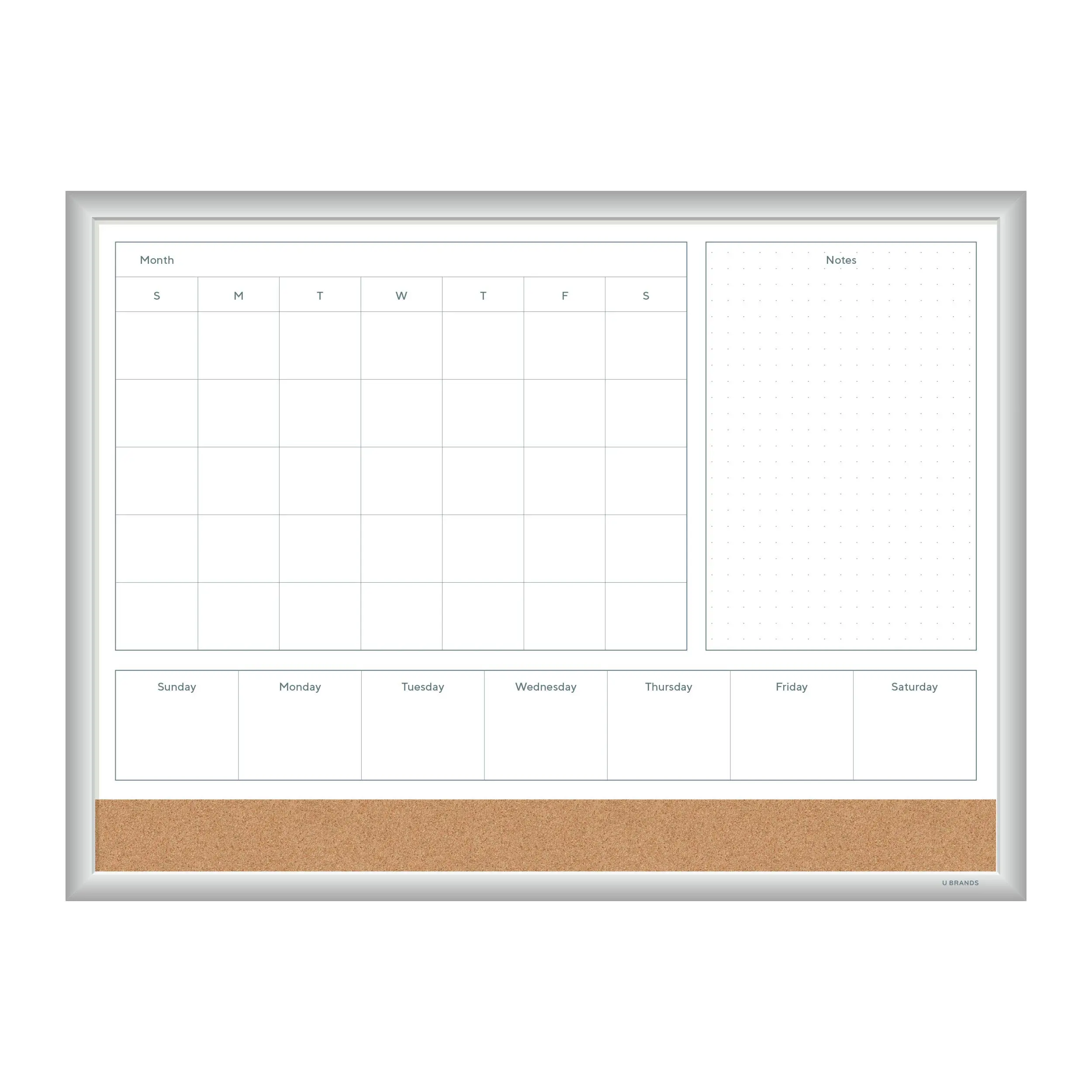 U Brands Magnetic Dry Erase 4-in-1 Calendar Board, Silver Aluminum Frame