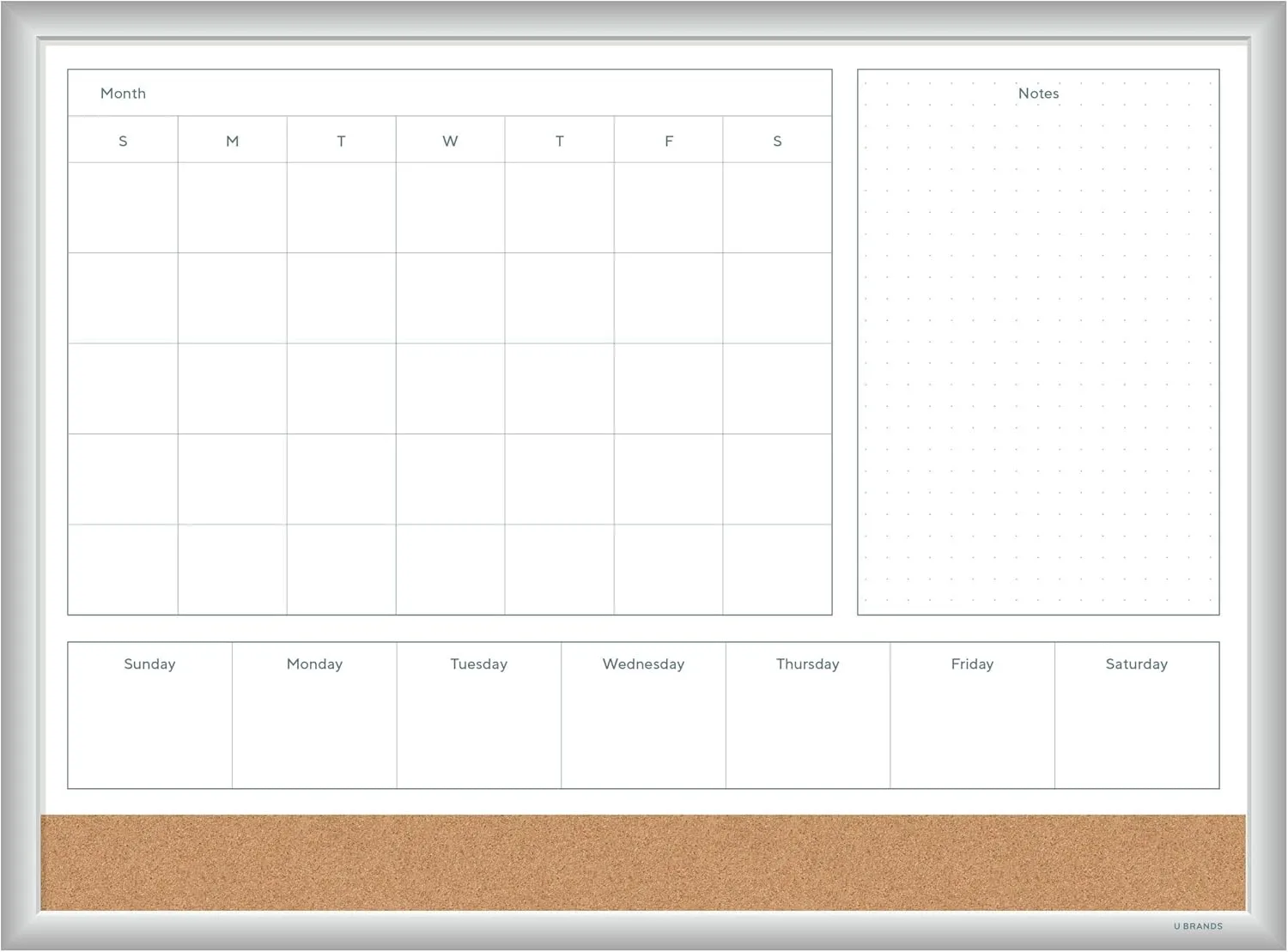 U Brands Magnetic Dry Erase 4-in-1 Calendar Board, Silver Aluminum Frame