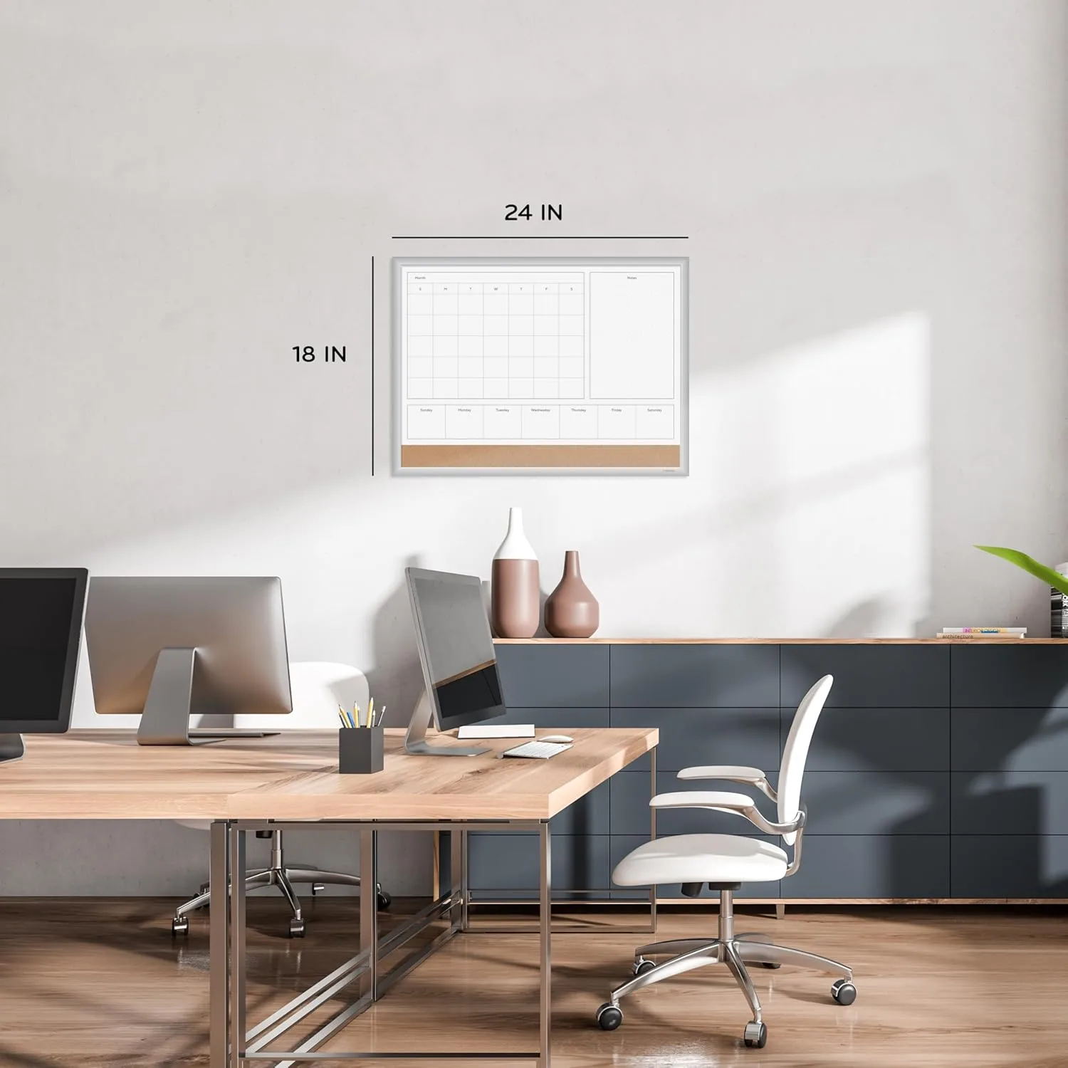 U Brands Magnetic Dry Erase 4-in-1 Calendar Board, Silver Aluminum Frame