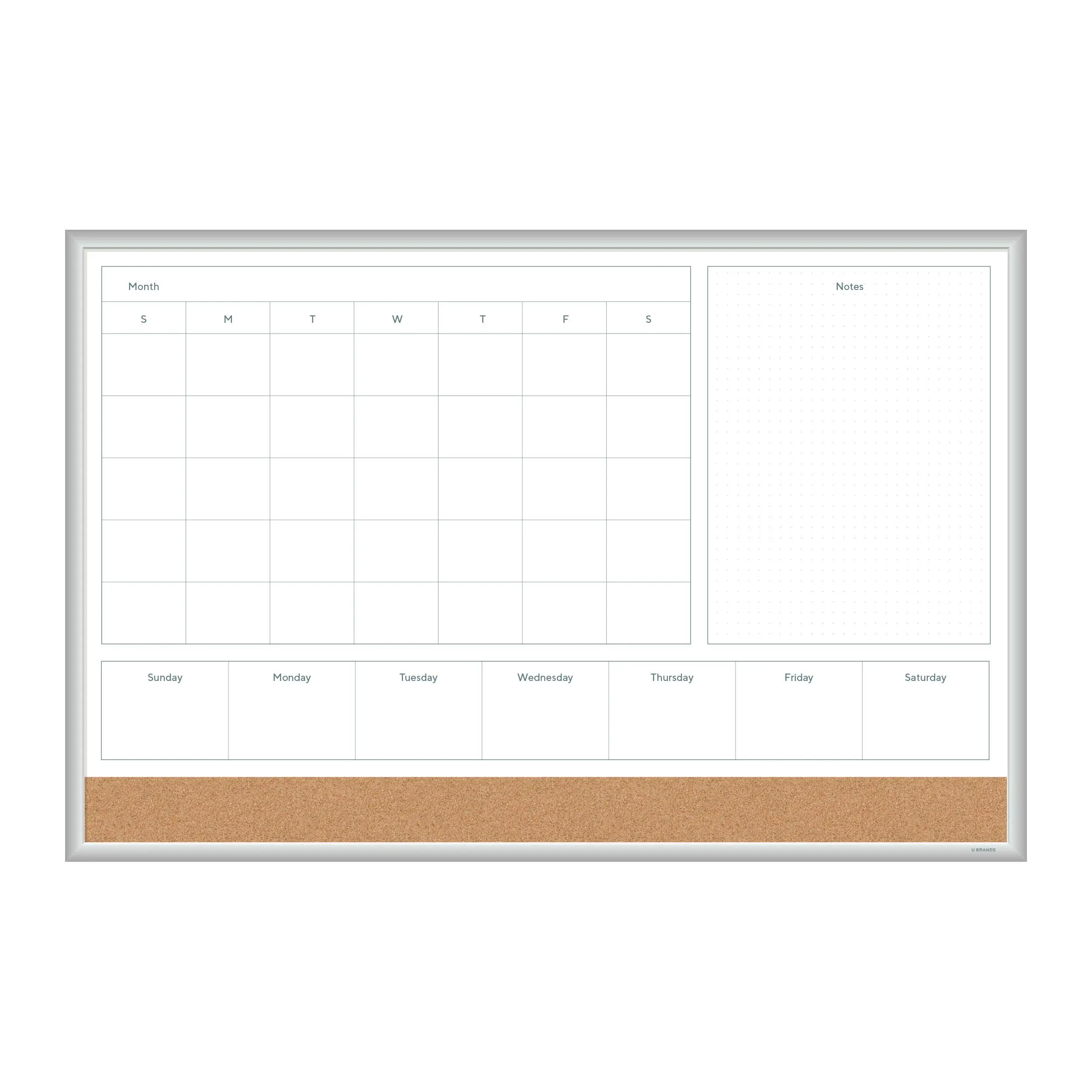 U Brands Magnetic Dry Erase 4-in-1 Calendar Board, Silver Aluminum Frame