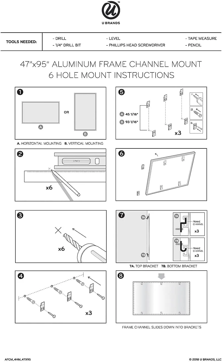 U Brands Magnetic Dry-Erase Board, 96in X 48in, Silver Aluminum Frame, Actual Size 95in X 47in (2891U00-01)