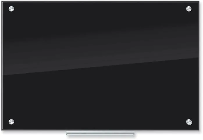 U Brands Glass Non-Magnetic Dry-Erase Board, 36in X 24in, Black Surface, Frameless, Actual Size 35in X 23in (170U00-01)