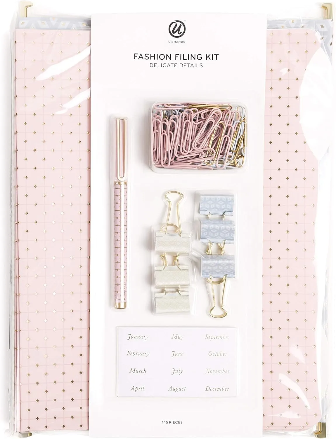 U Brands Delicate Details Filing Kit, Pastel/Gold, Set Of 145 Pieces