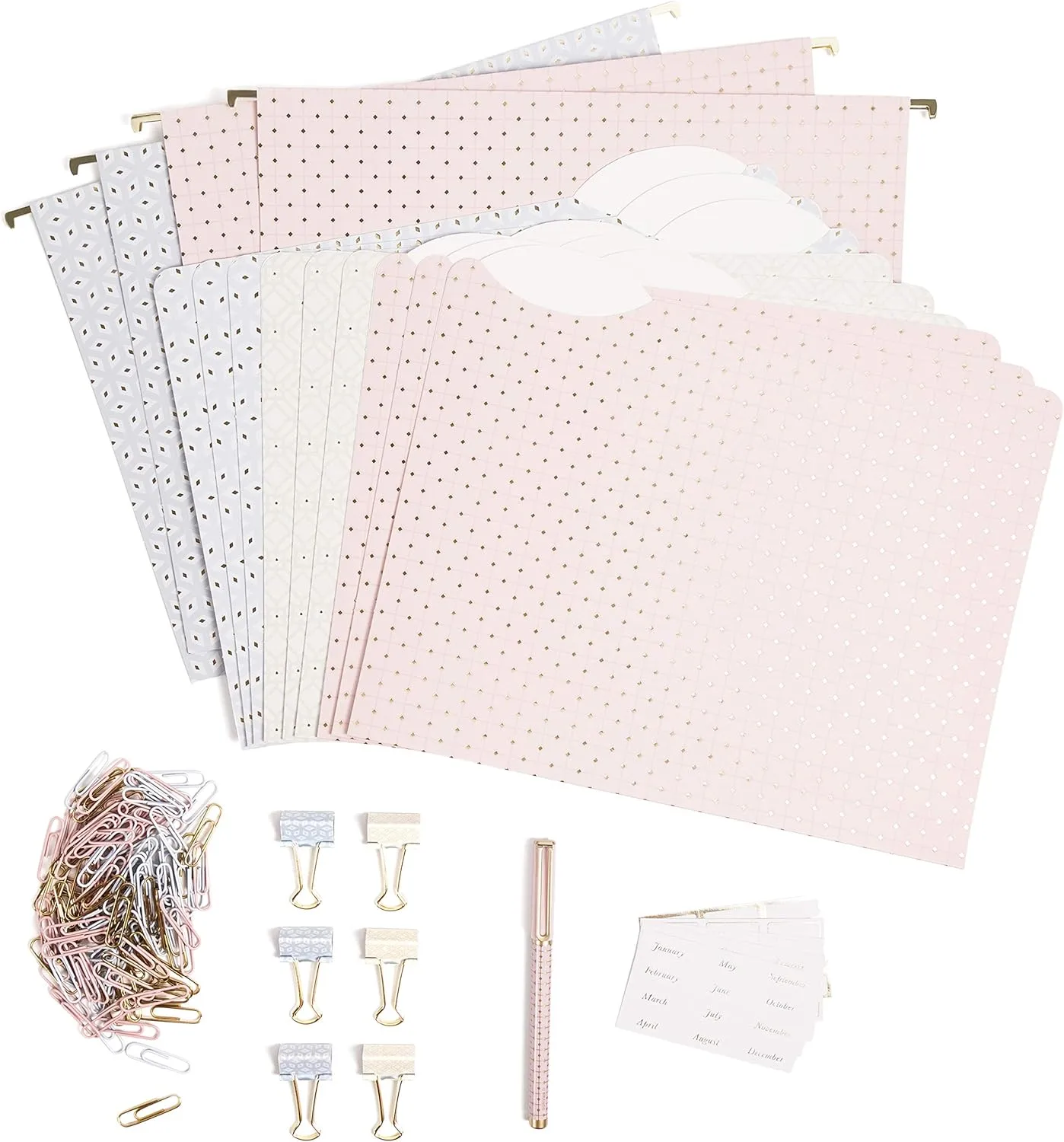 U Brands Delicate Details Filing Kit, Pastel/Gold, Set Of 145 Pieces