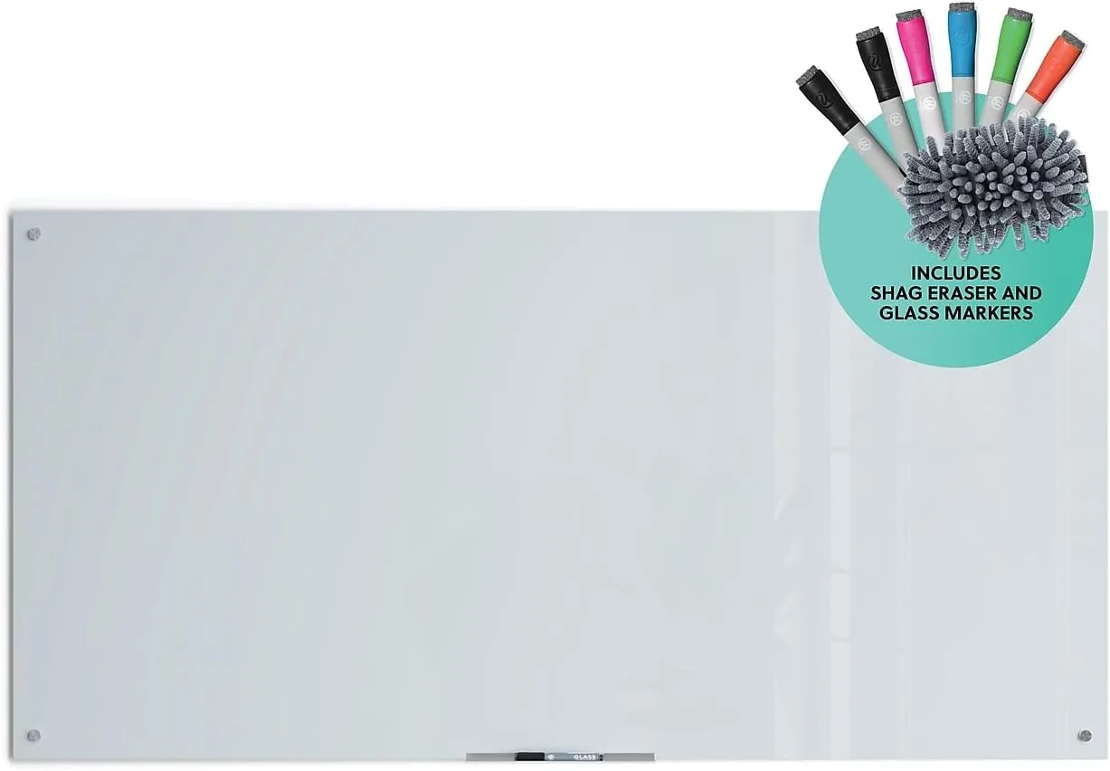 U BRANDS Magnetic Glass Dry-Erase Board, 72 x 36 in, Frosted White, Frameless