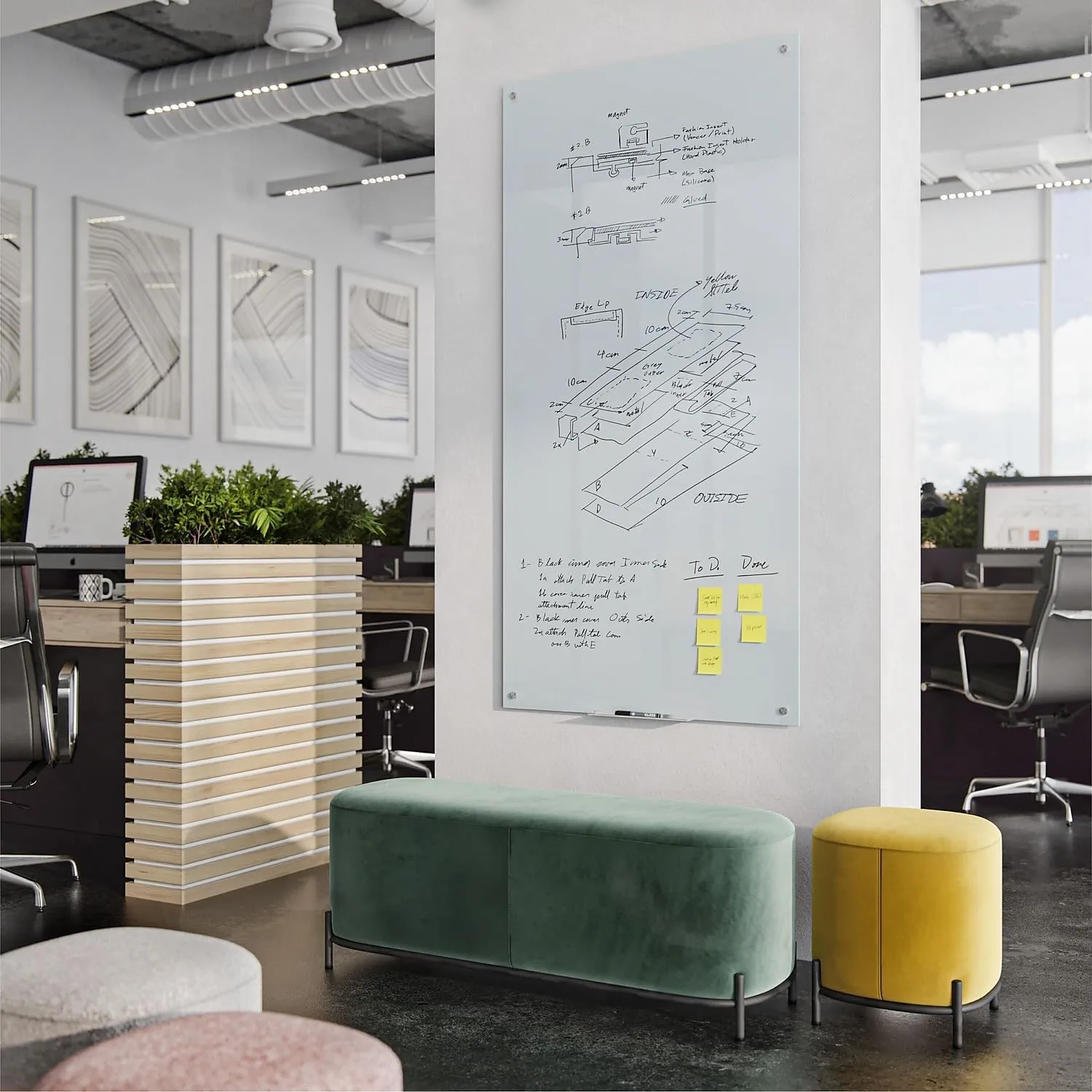 U BRANDS Magnetic Glass Dry-Erase Board, 72 x 36 in, Frosted White, Frameless