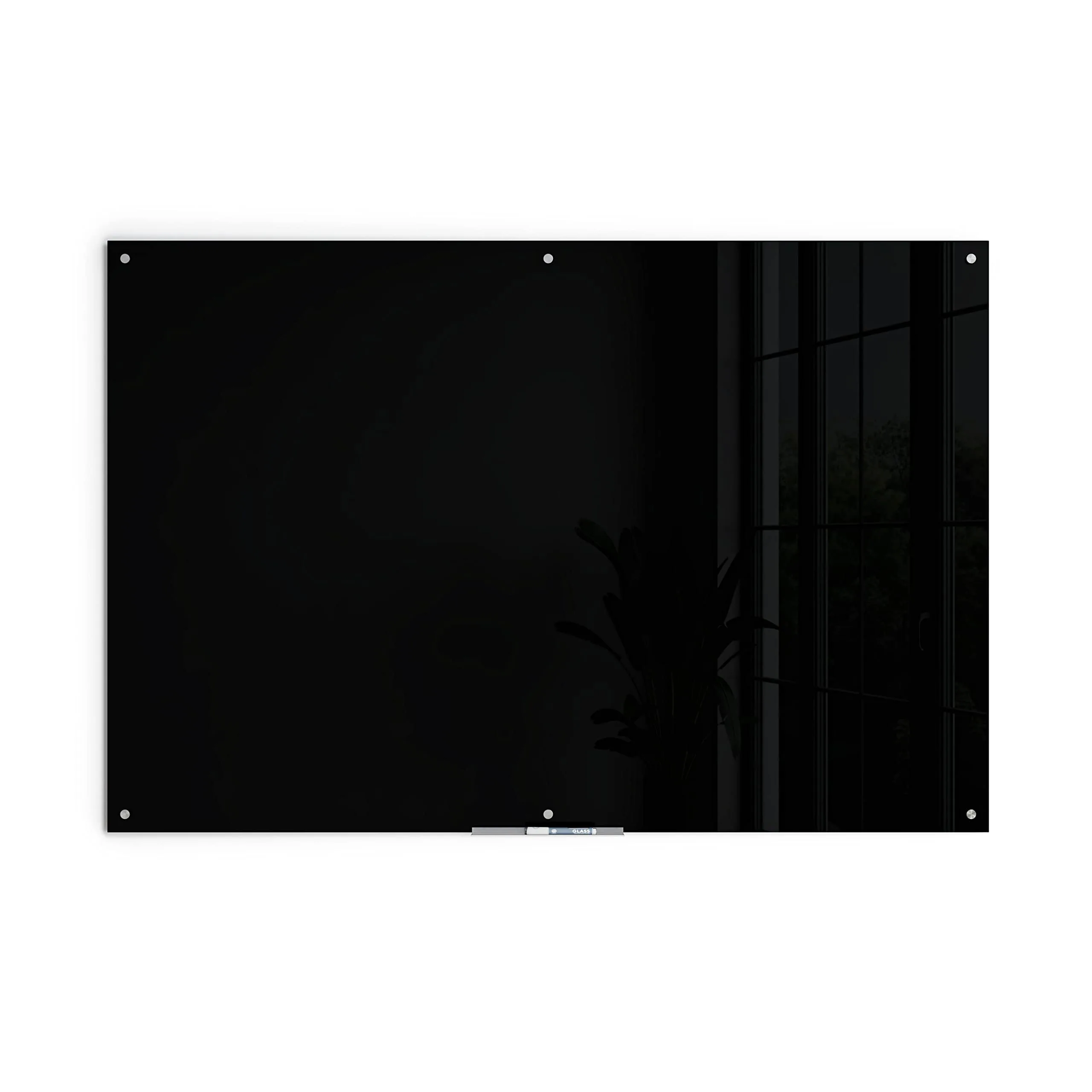 U Brands Non-Magnetic Glass Dry-Erase Board, 72in X 48in, Black Surface, Frameless, Actual Size 70in X 47in (173U00-01)