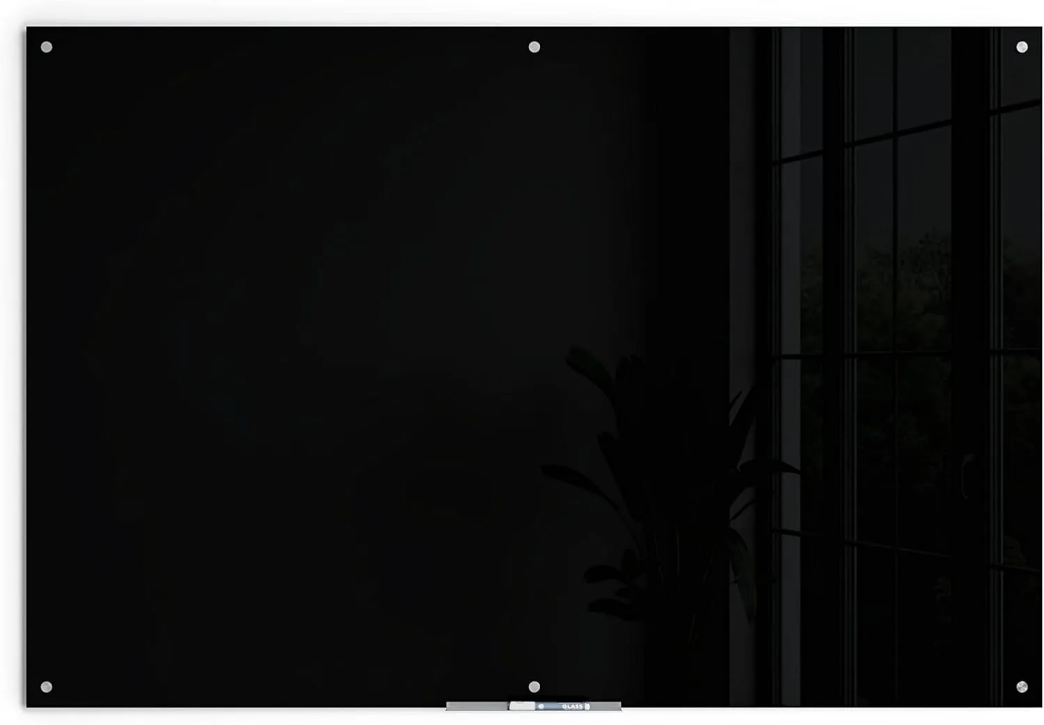 U Brands Non-Magnetic Glass Dry-Erase Board, 72in X 48in, Black Surface, Frameless, Actual Size 70in X 47in (173U00-01)
