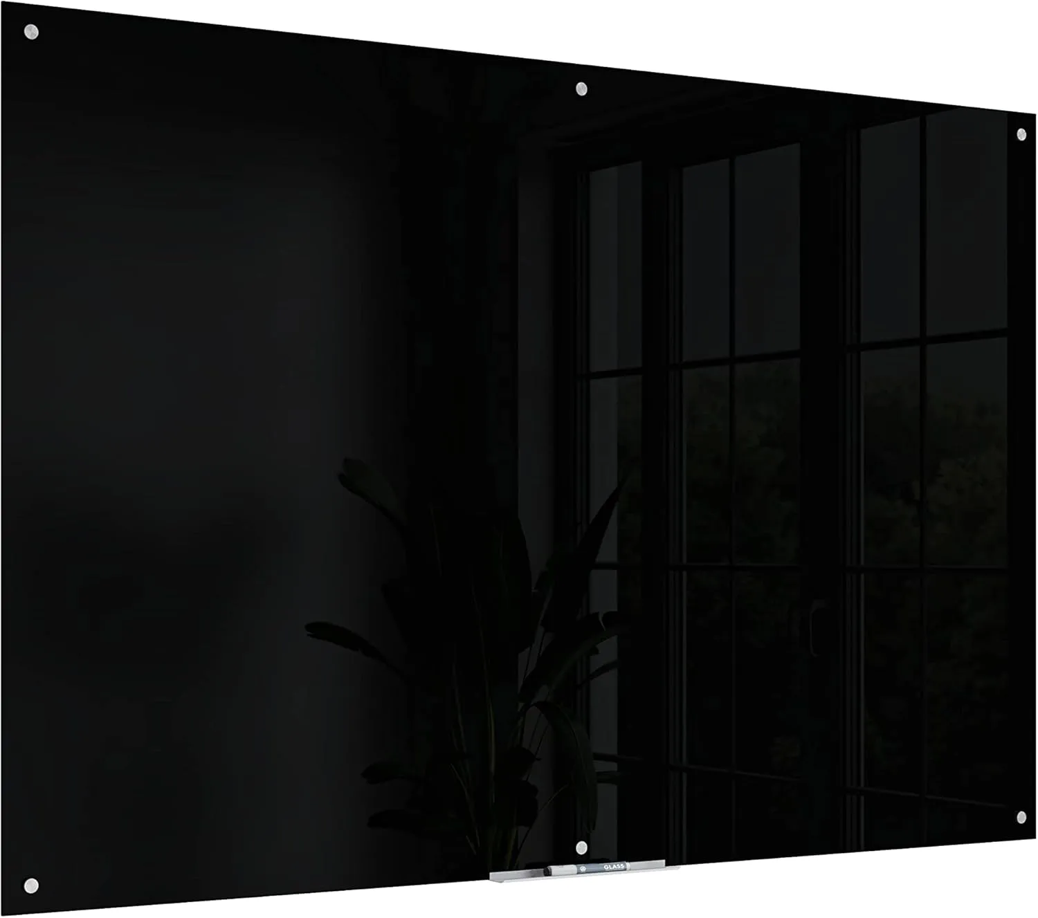 U Brands Non-Magnetic Glass Dry-Erase Board, 72in X 48in, Black Surface, Frameless, Actual Size 70in X 47in (173U00-01)