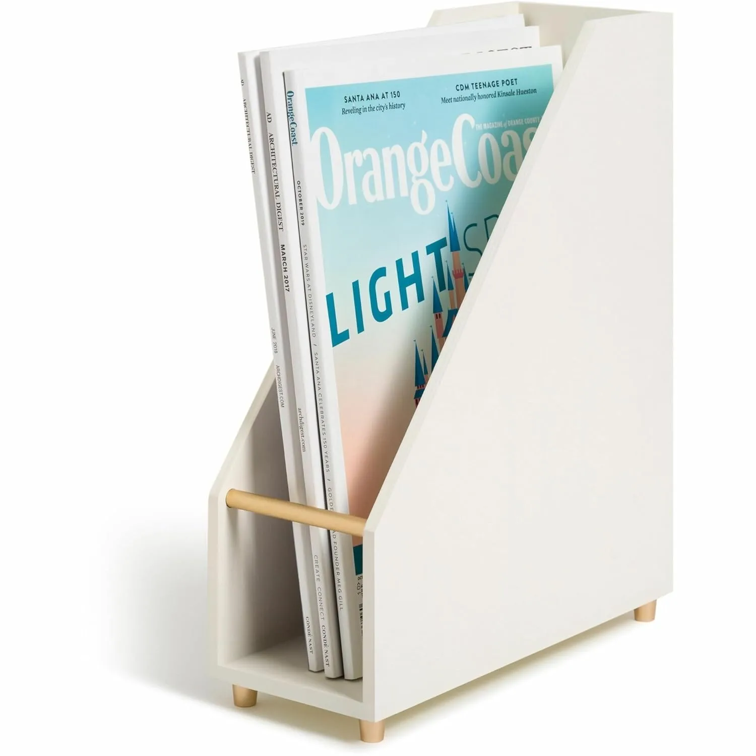 U Brands Juliet Magazine Holder - White & Gold, Pine Wood - 1 Count