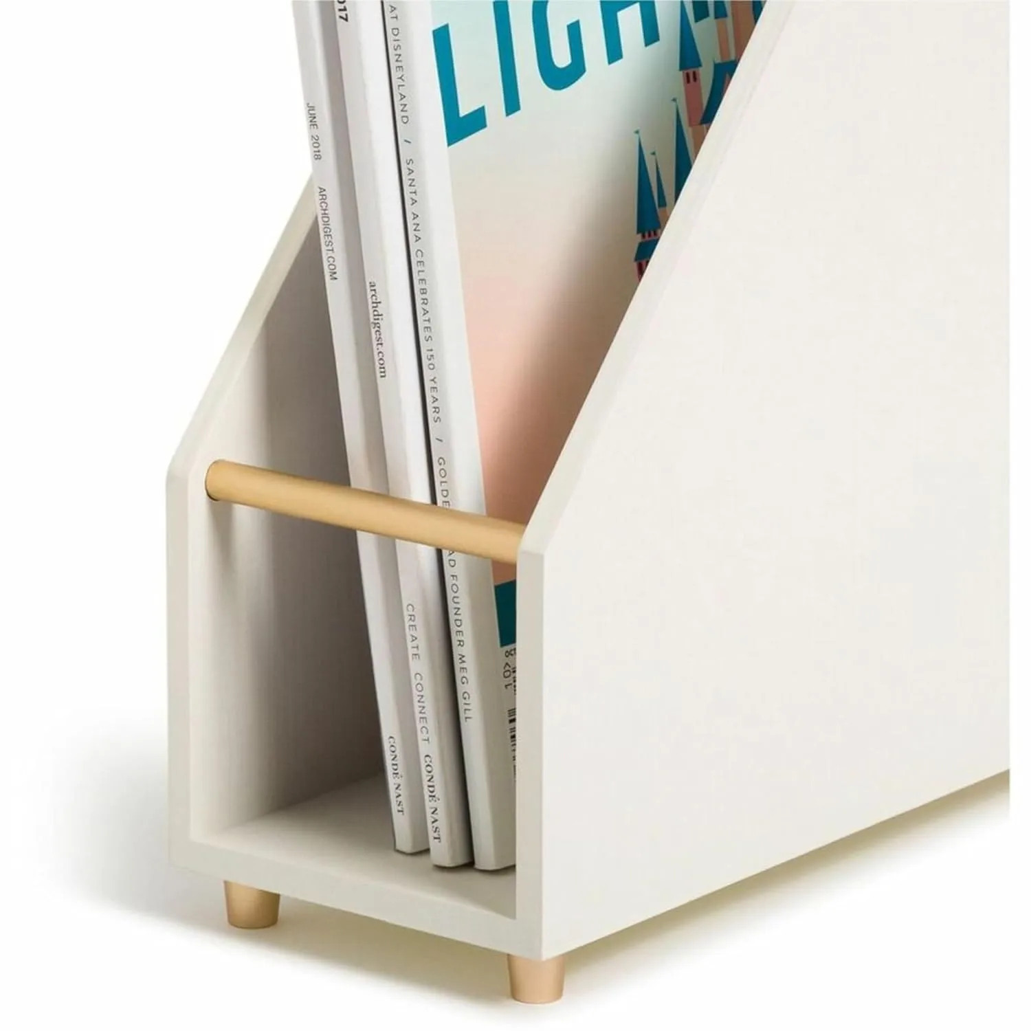 U Brands Juliet Magazine Holder - White & Gold, Pine Wood - 1 Count