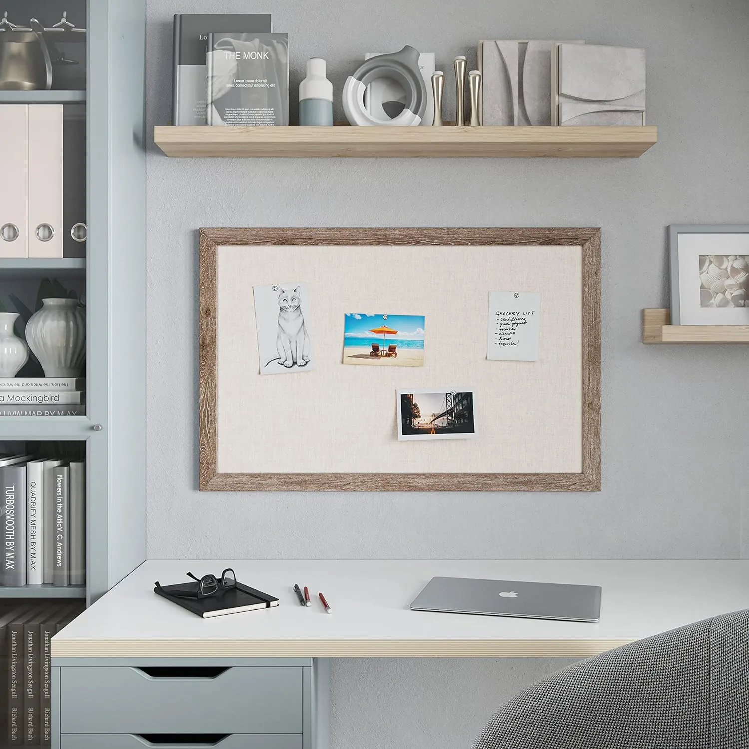U Brands Linen Bulletin Board, 35"x23", Rustic Wood Style Frame, Industrial Grade Pinning Surface 36" x 24"