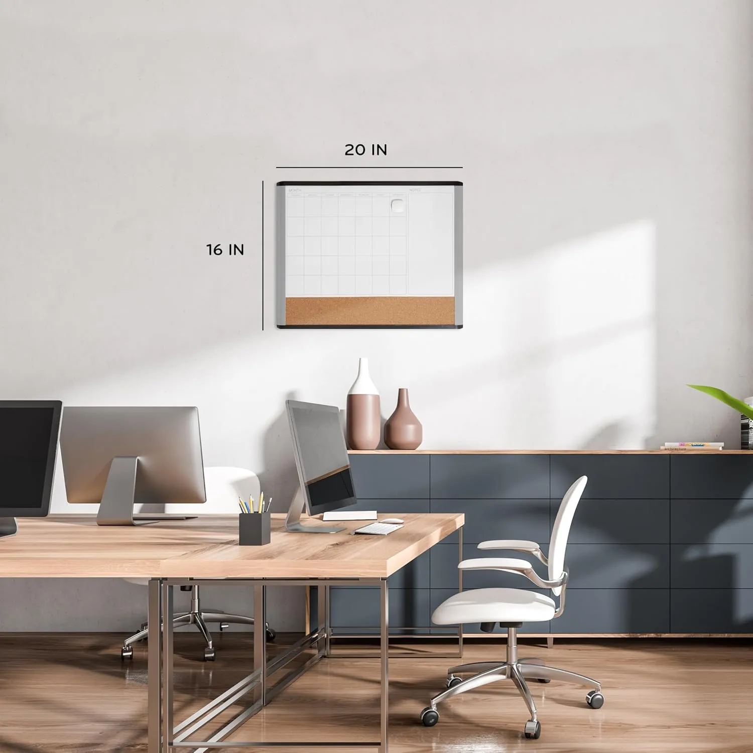 U Brands Magnetic Dry Erase 3-in-1 Calendar Board, 20"x16", Black and Gray Frame Assorted Colors 20"W x 16"H