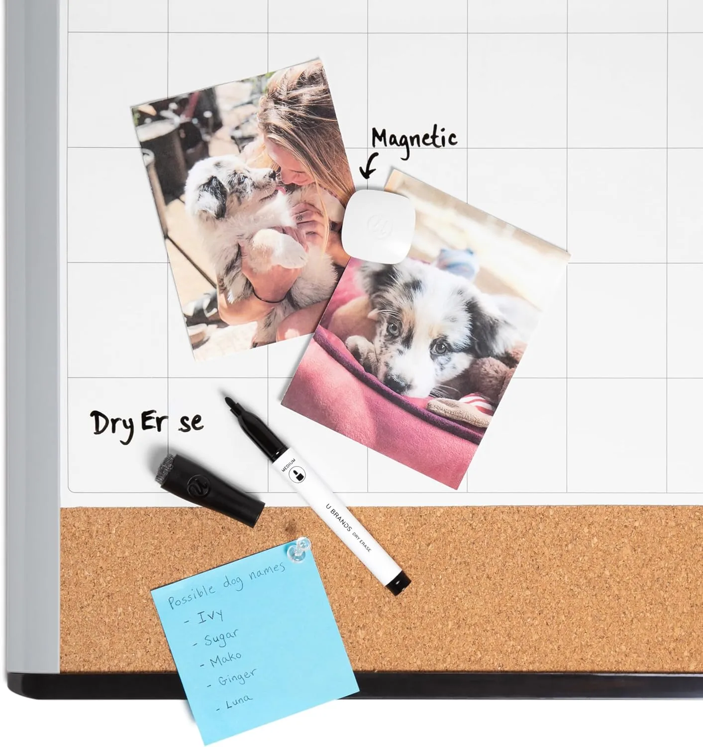 U Brands Magnetic Dry Erase 3-in-1 Calendar Board, 20"x16", Black and Gray Frame Assorted Colors 20"W x 16"H