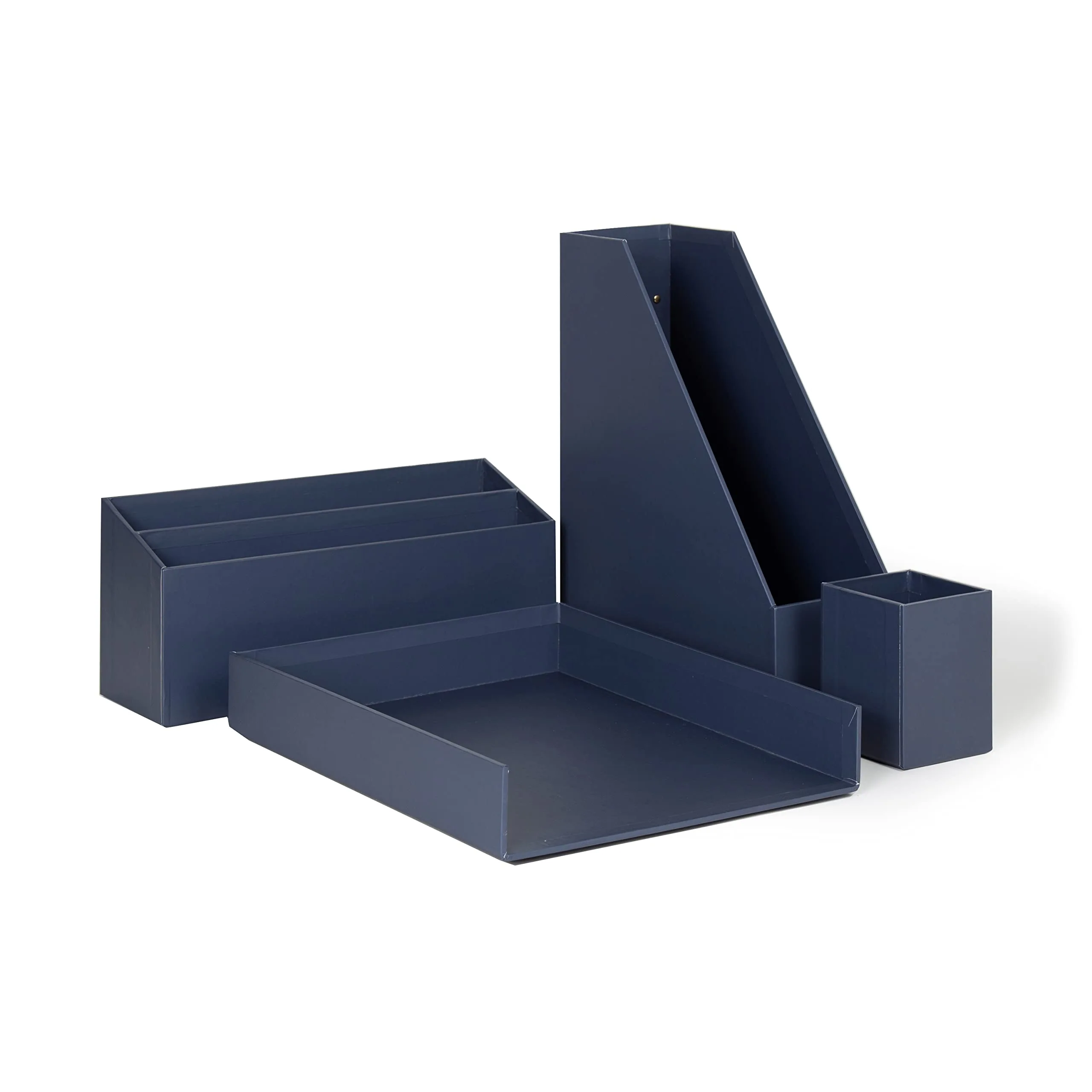 U Brands Paper Wrapped Desk Organization Set, Office Organization Supplies, Solid Navy, 4 Pieces