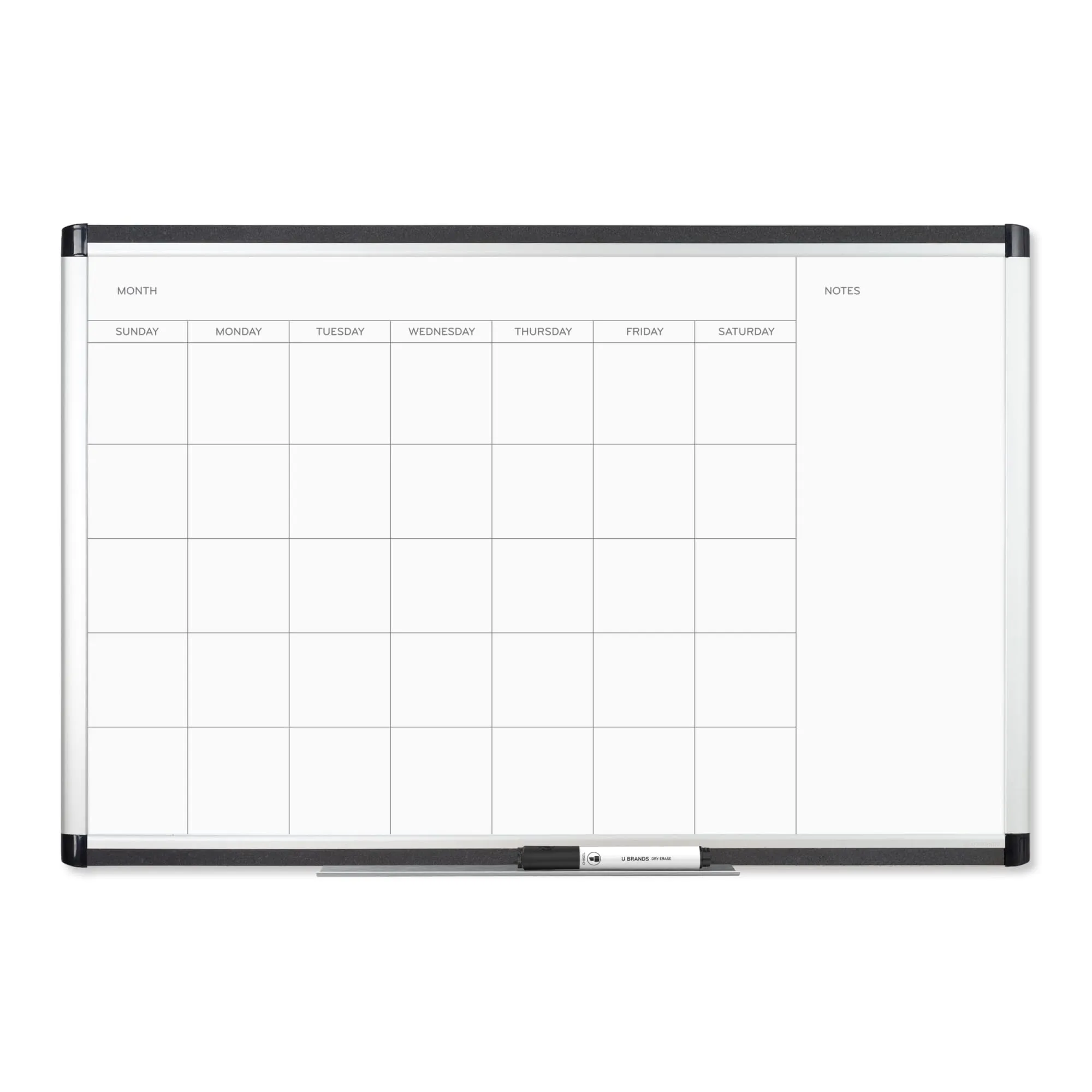 U Brands PINIT Magnetic Dry-Erase Monthly Calendar Board, Silver Aluminum Frame