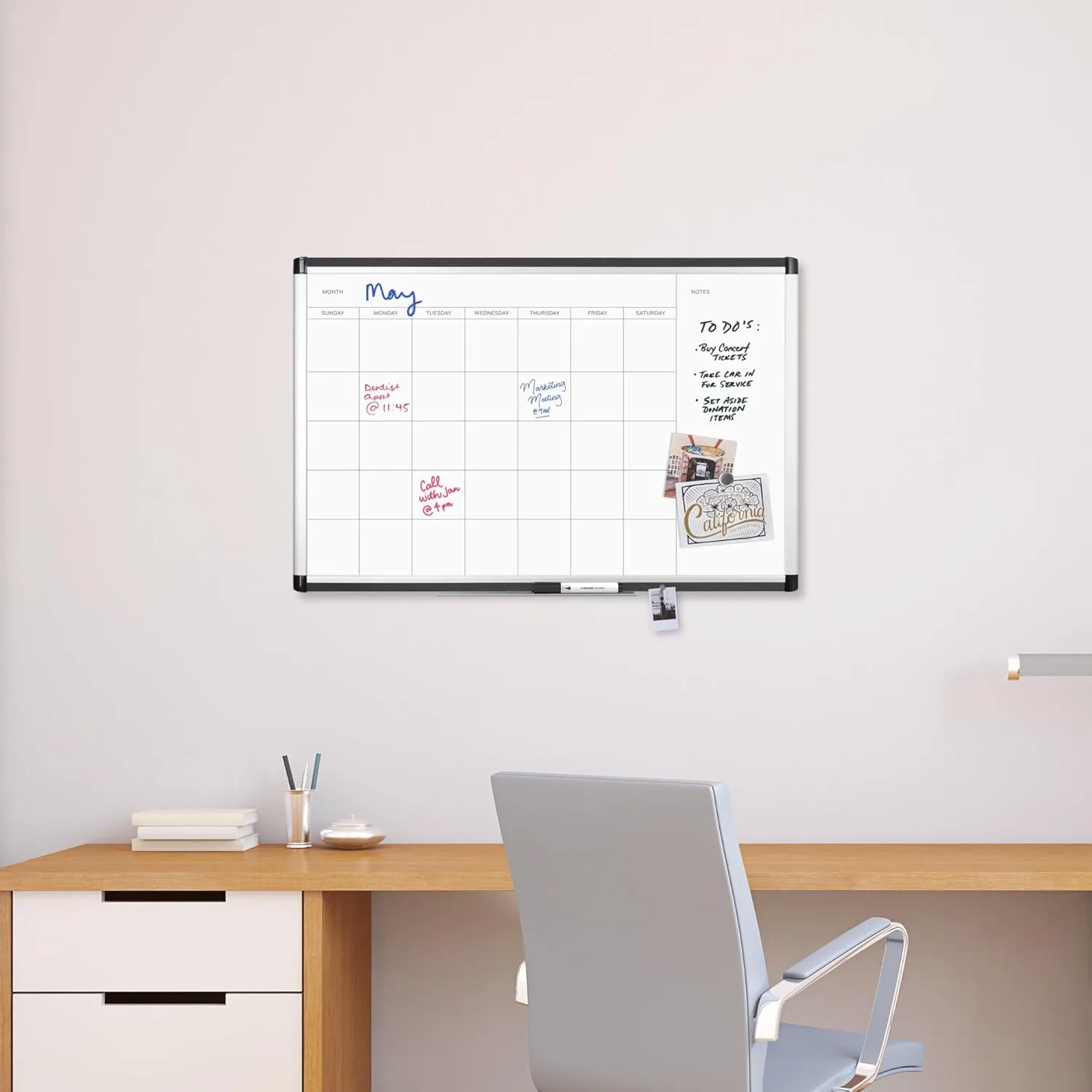 U Brands PINIT Magnetic Dry-Erase Monthly Calendar Board, Silver Aluminum Frame