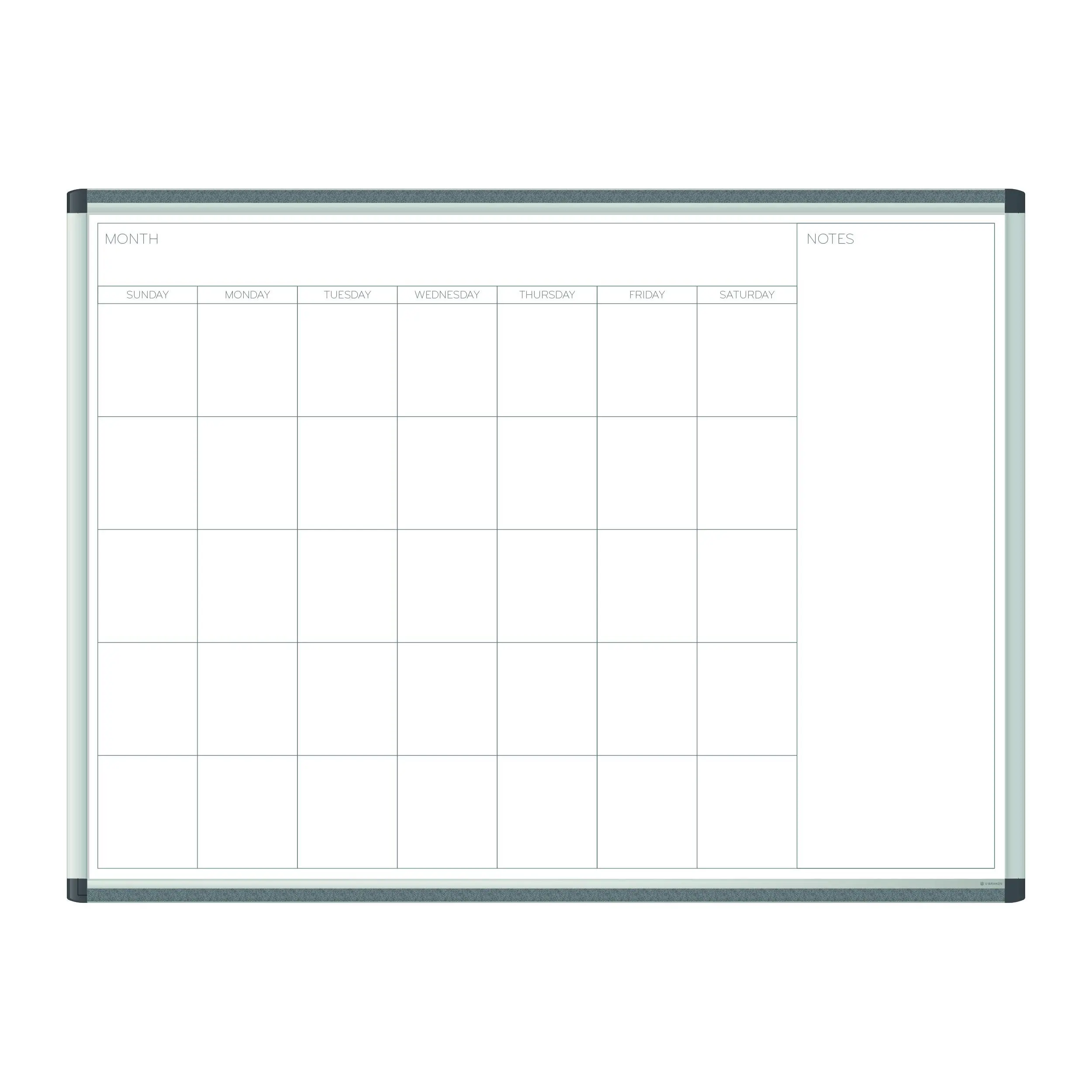U Brands PINIT Magnetic Dry-Erase Monthly Calendar Board, Silver Aluminum Frame