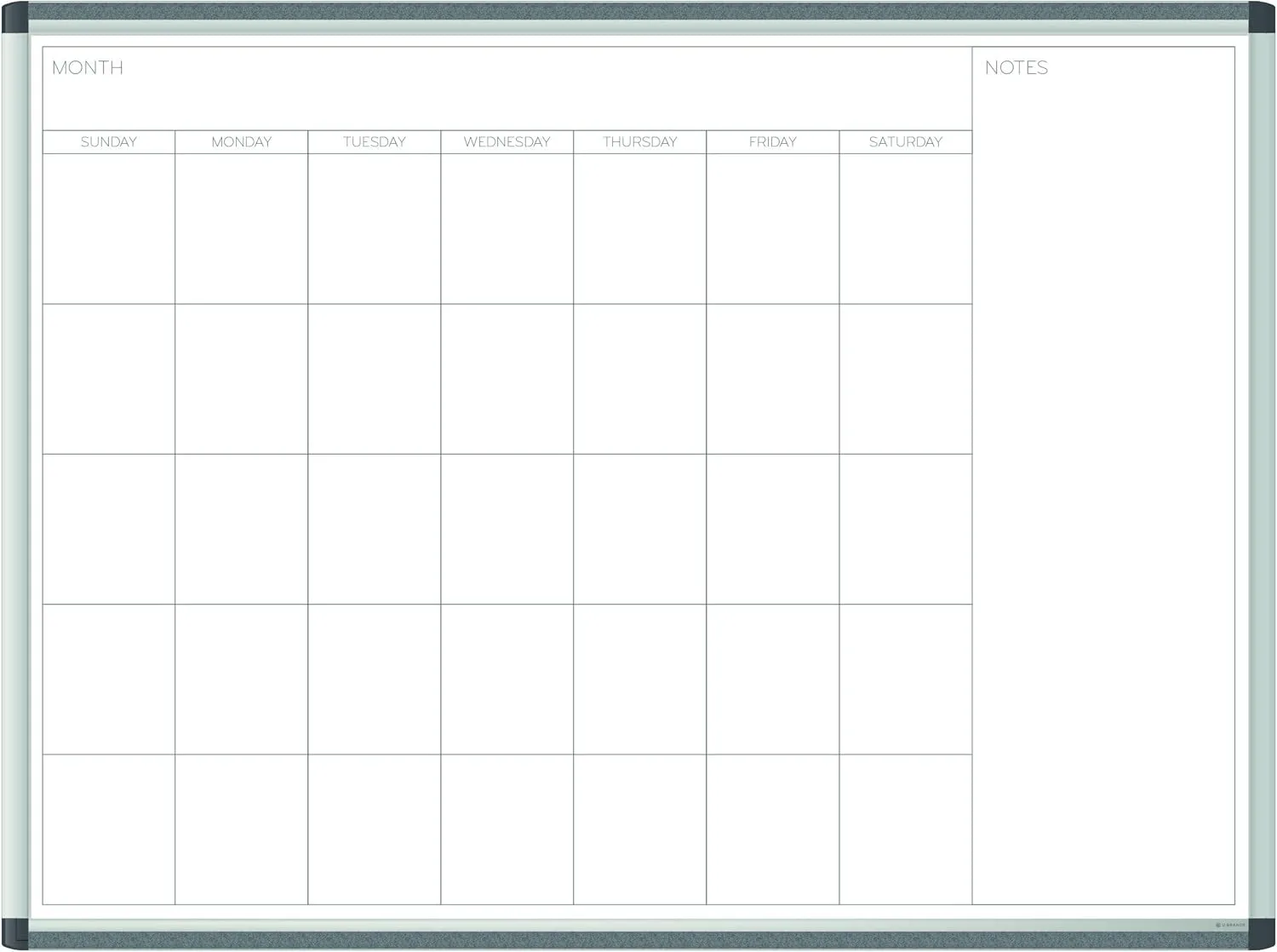 U Brands PINIT Magnetic Dry-Erase Monthly Calendar Board, Silver Aluminum Frame