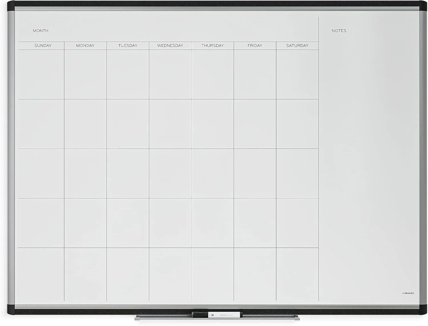 U Brands PINIT Magnetic Dry-Erase Monthly Calendar Board, Silver Aluminum Frame