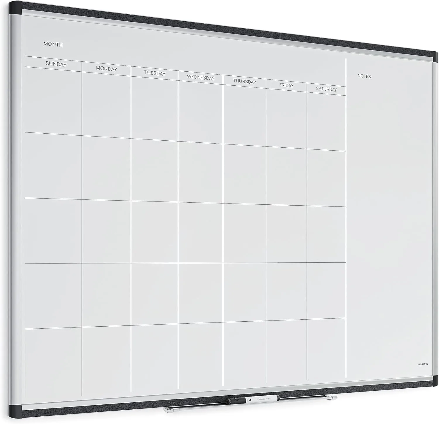 U Brands PINIT Magnetic Dry-Erase Monthly Calendar Board, Silver Aluminum Frame