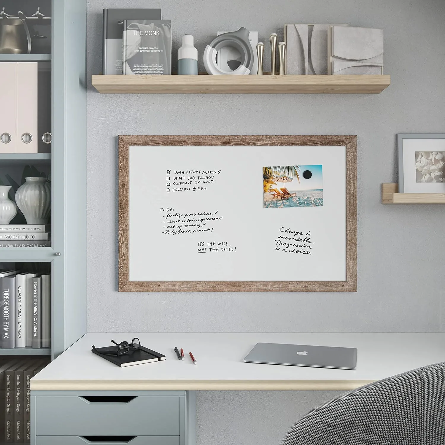 U Brands Decor Magnetic Dry-Erase Board, 36in X 24in, Rustic Wood Frame, Actual Size 35in X 23in (4890U00-01)