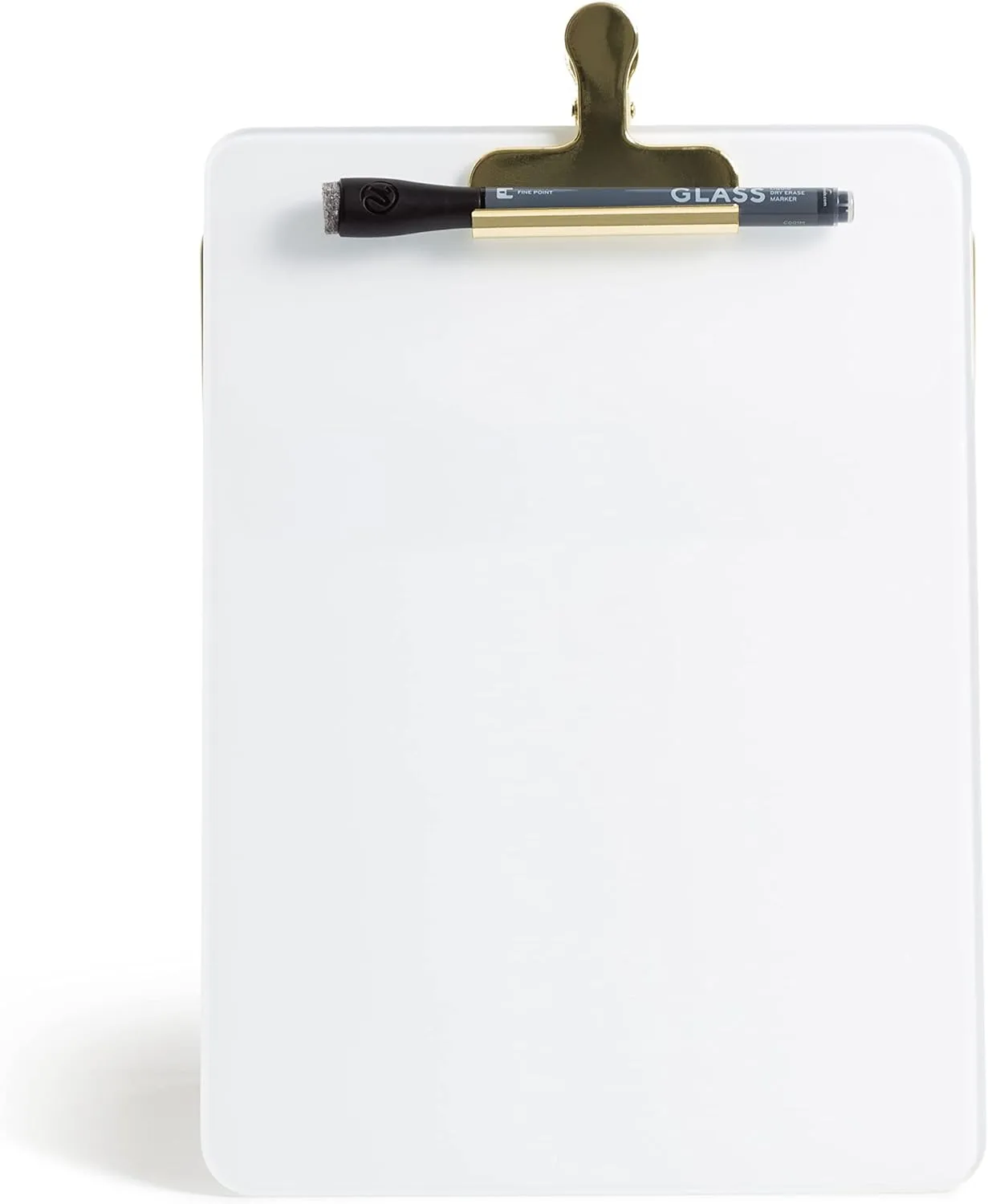 U Brands Non-Magnetic Glass Dry Erase Desktop Easel, 11 3/4in X 8 1/2in, Tempered Glass, Gold Metal Stand, Removable Clip