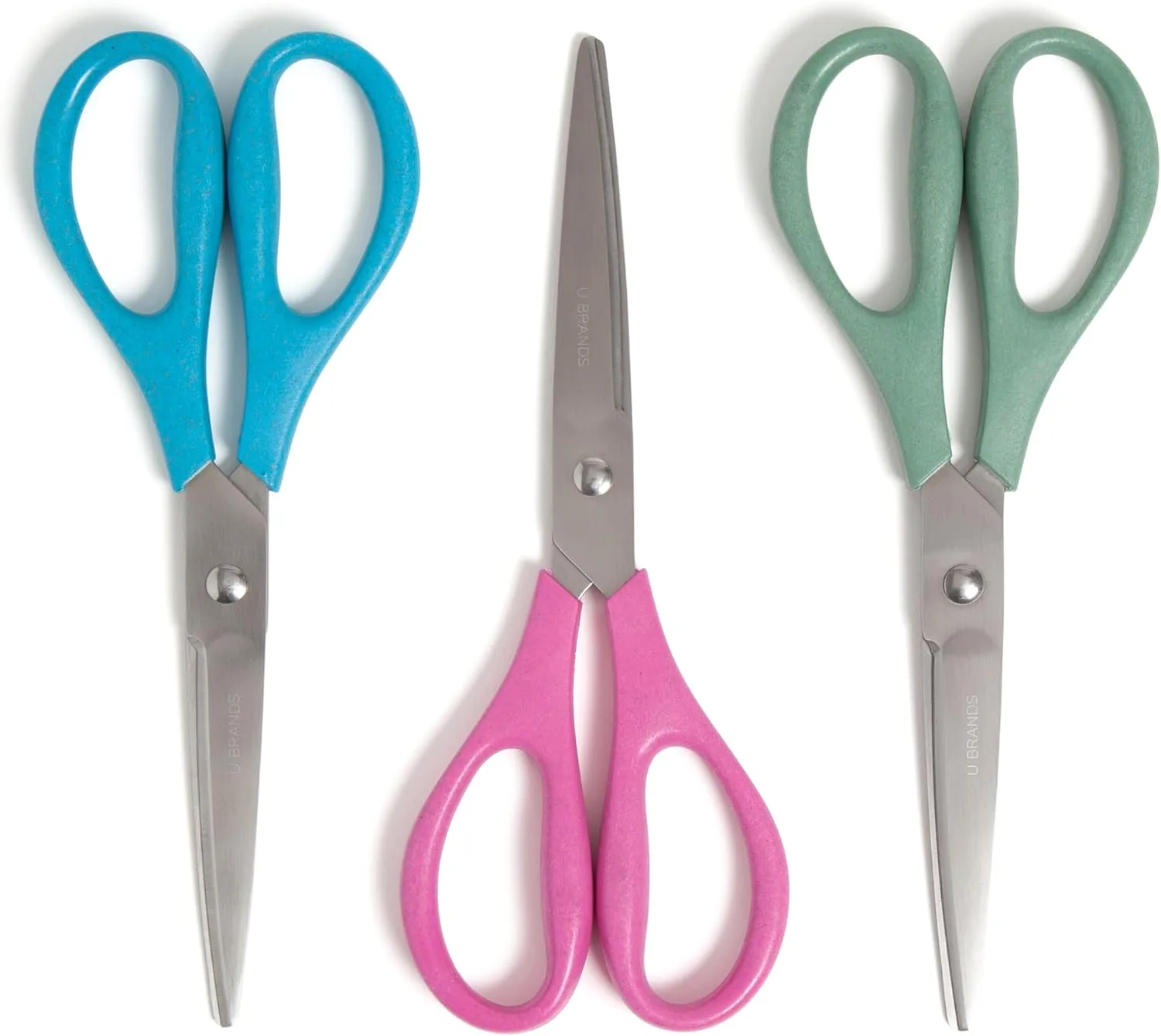 U Brands U-Eco 8" Scissors for Office, Assorted Brights, Patented Concave Blade Technology, Craft Scissor Set