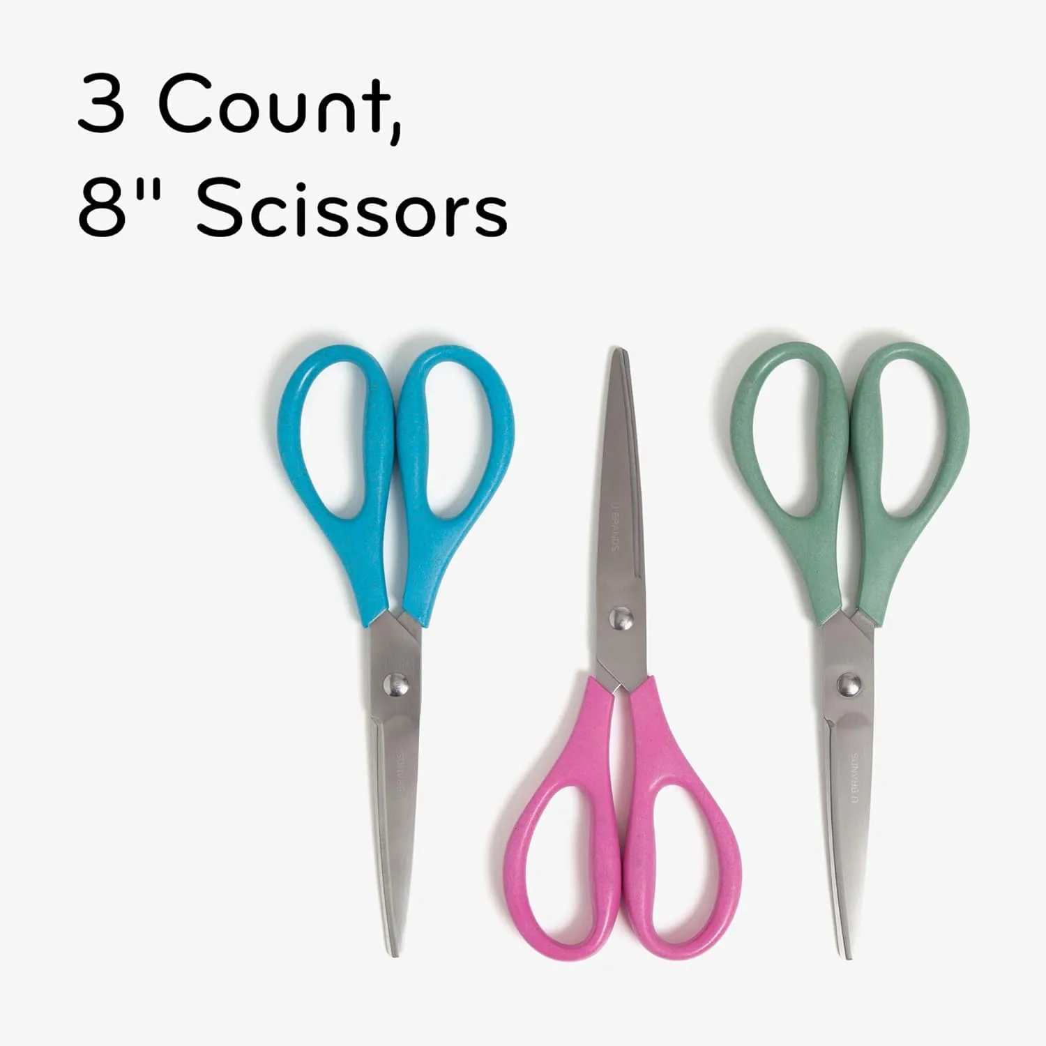 U Brands U-Eco 8" Scissors for Office, Assorted Brights, Patented Concave Blade Technology, Craft Scissor Set