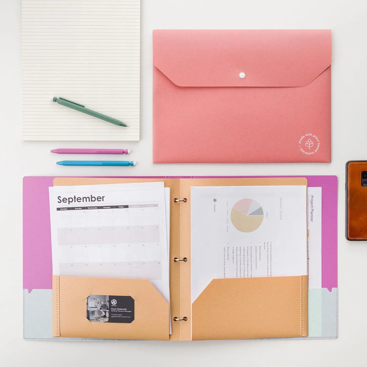 U Brands U-Eco Poly Document Holders, Set of 10, Assorted Brights, Single Pocket, Letter Size (6601U01-12)
