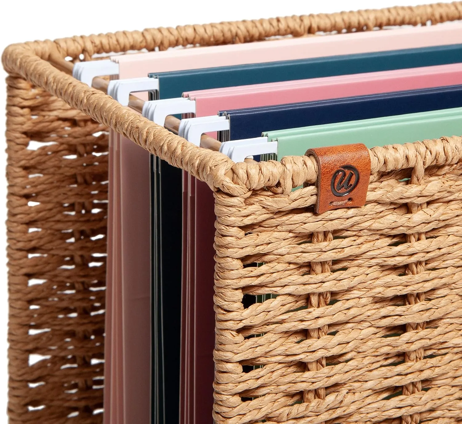 U Brands Woven Hanging File Basket, Brown, Letter-Size, 1 Count