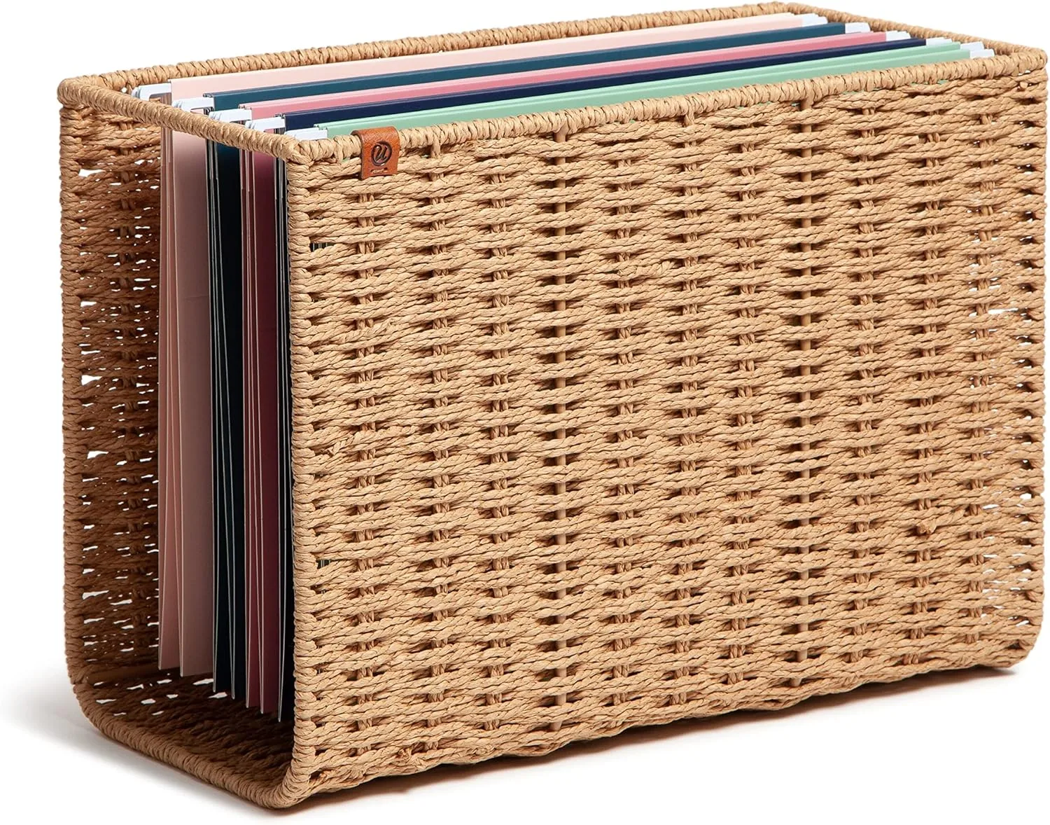 U Brands Woven Hanging File Basket, Brown, Letter-Size, 1 Count