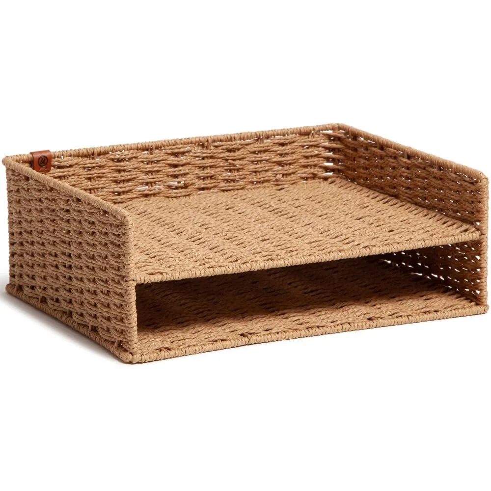 U Brands Woven Two-Tier Paper Tray, Brown, Letter-Size