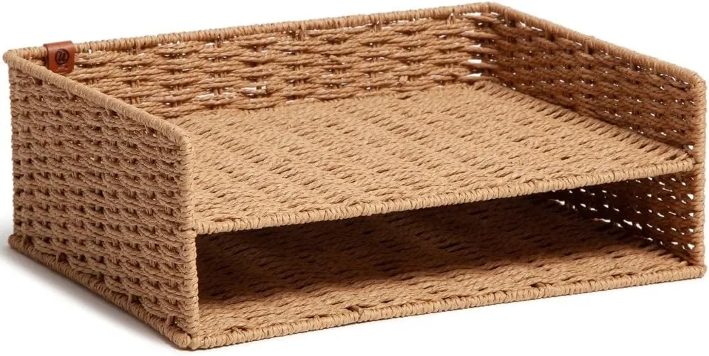 U Brands Woven Two-Tier Paper Tray, Brown, Letter-Size