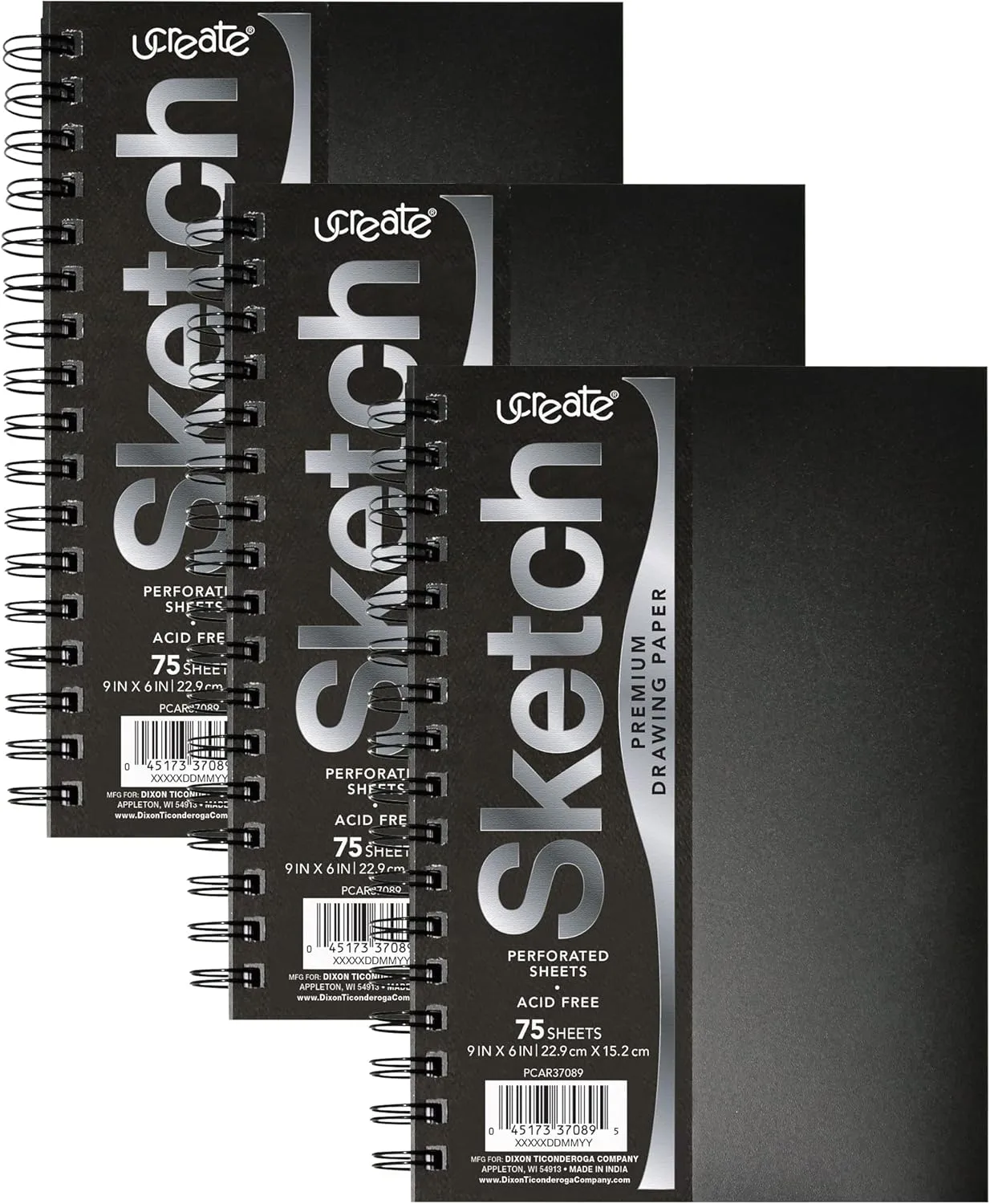 UCreate Poly Cover Sketch Book, Heavyweight, 9" x 6", 75 Sheets, Pack of 3