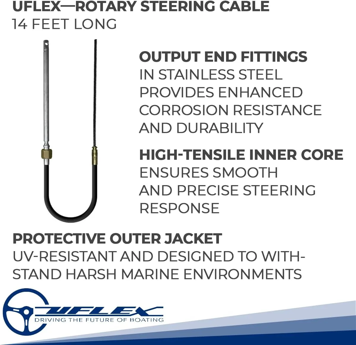 Uflex M66X14 Rotary Replacement Steering Cable, 14' , Black